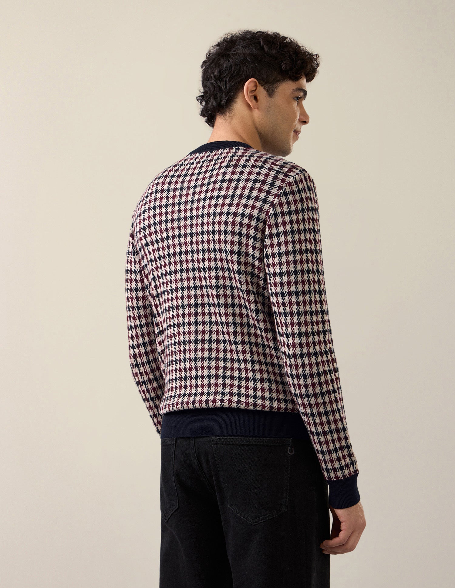 Houndstooth Patterned Knit Slim Fit Sweater Navy - U.S. Polo Assn. India | Large