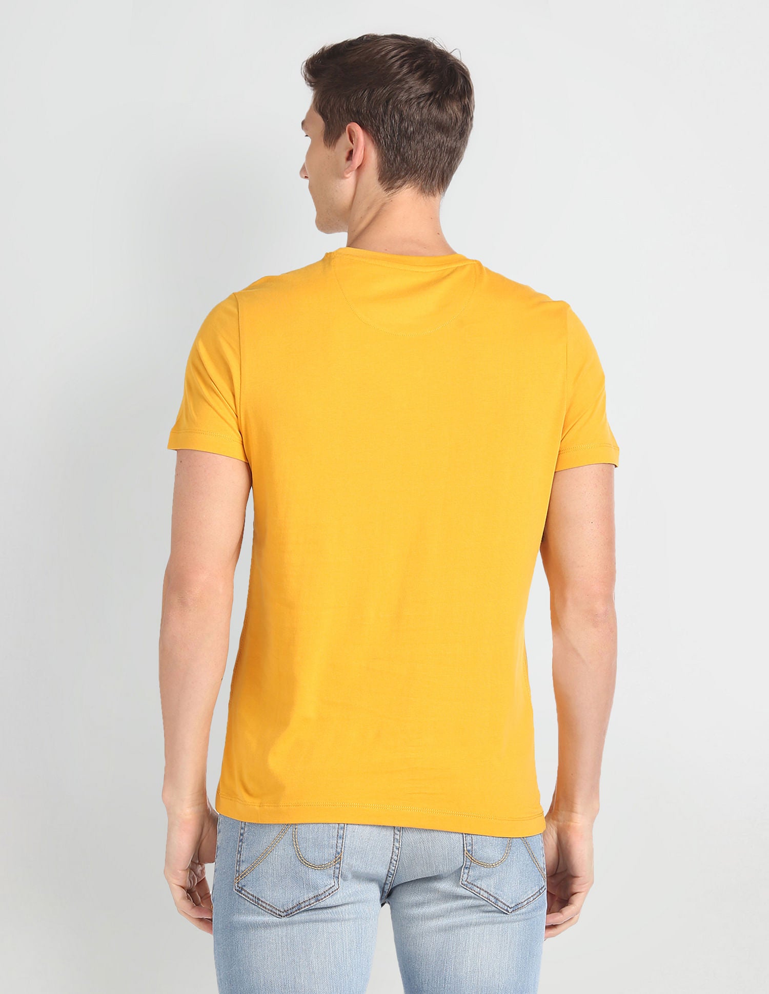 Crew Neck Typographic Print T-Shirt Mustard - U.S. Polo Assn. India | Large