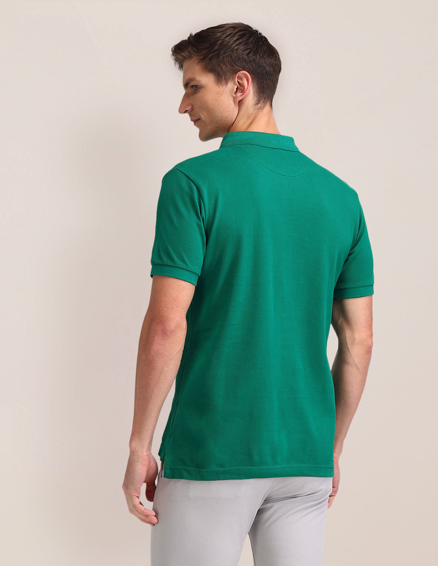 Pure Cotton Solid Slim Fit Polo Shirt Green - U.S. POLO ASSN. | Large