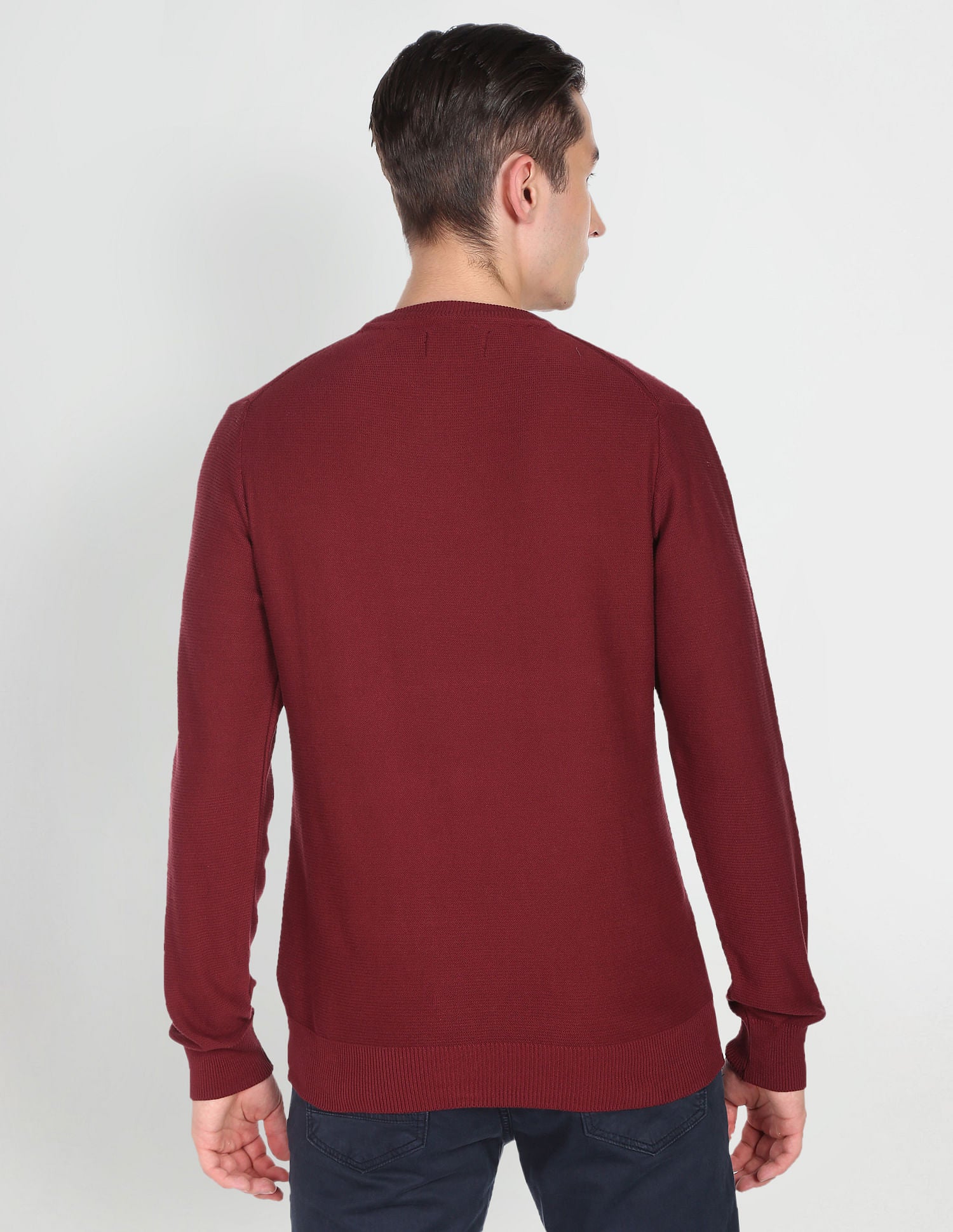 Crew Neck Solid Cotton Sweater Maroon - U.S. Polo Assn. India | Large