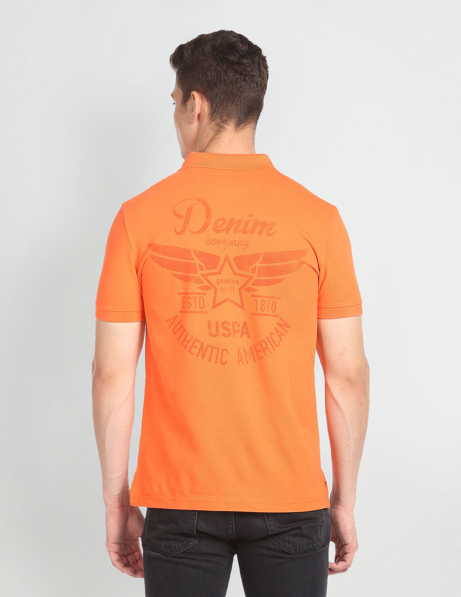 Back Print Cotton Pique Polo Shirt Orange - U.S. Polo Assn. India | Large