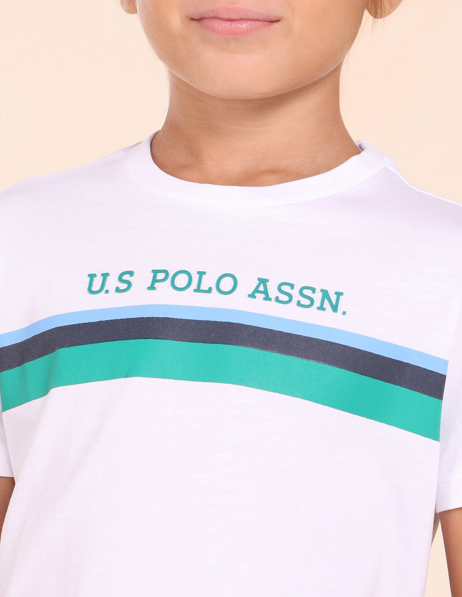 Boys Horizontal Striped Regular Fit T-Shirt White - U.S. POLO ASSN. | Large