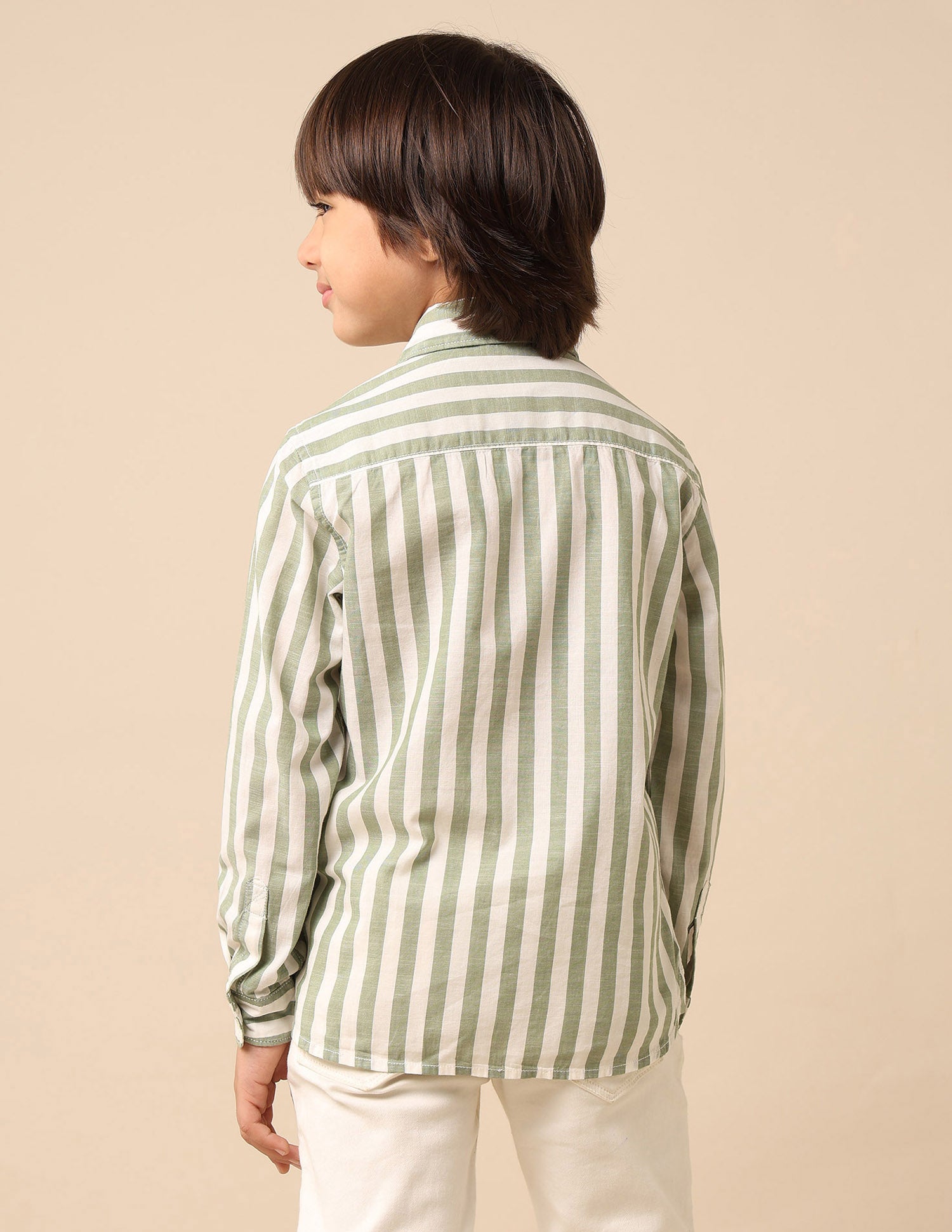 Boys Vertical Striped Regular Fit Shirt Green - U.S. POLO ASSN. | Large