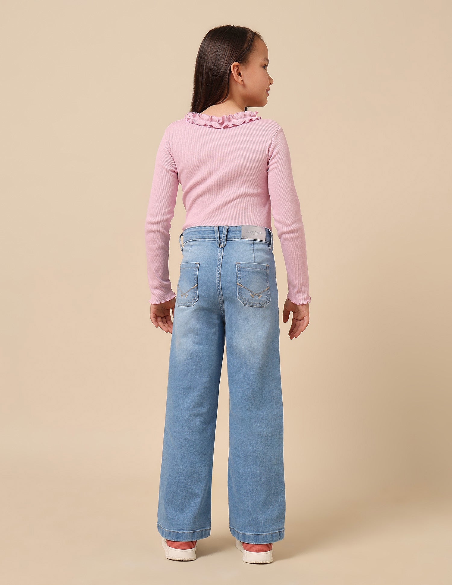 Girls Wide Leg Fit High Rise Jeans Light Blue - U.S. POLO ASSN. | Large