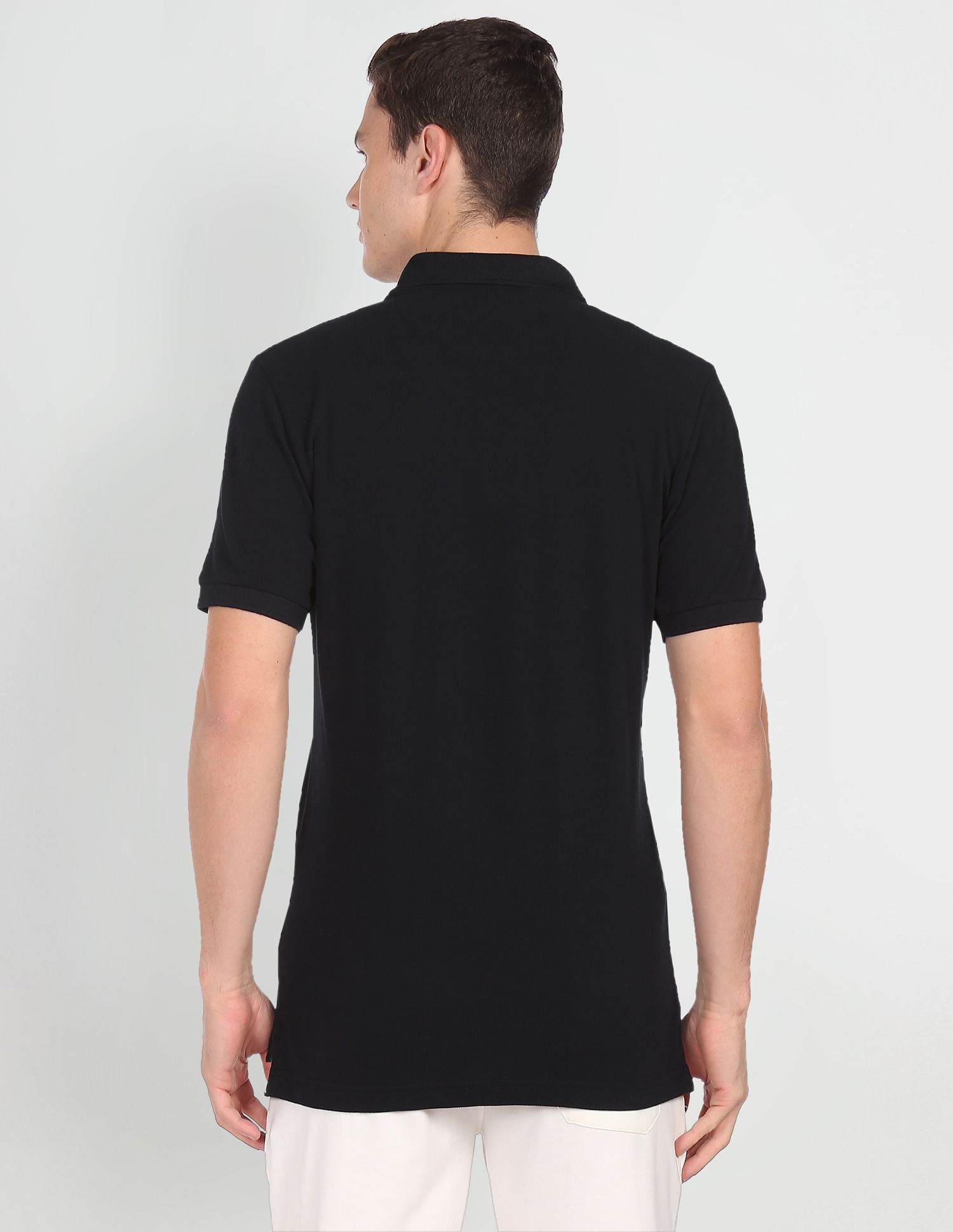 Brand Print Cotton Polo Shirt Black - U.S. POLO ASSN. | Large