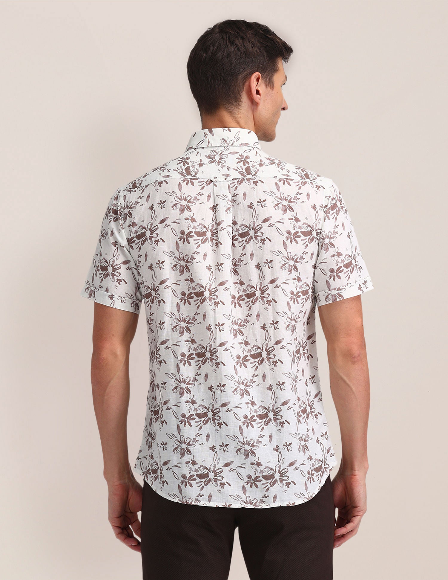 Tailored Fit Printed Shirt Beige - U.S. Polo Assn. India | Large