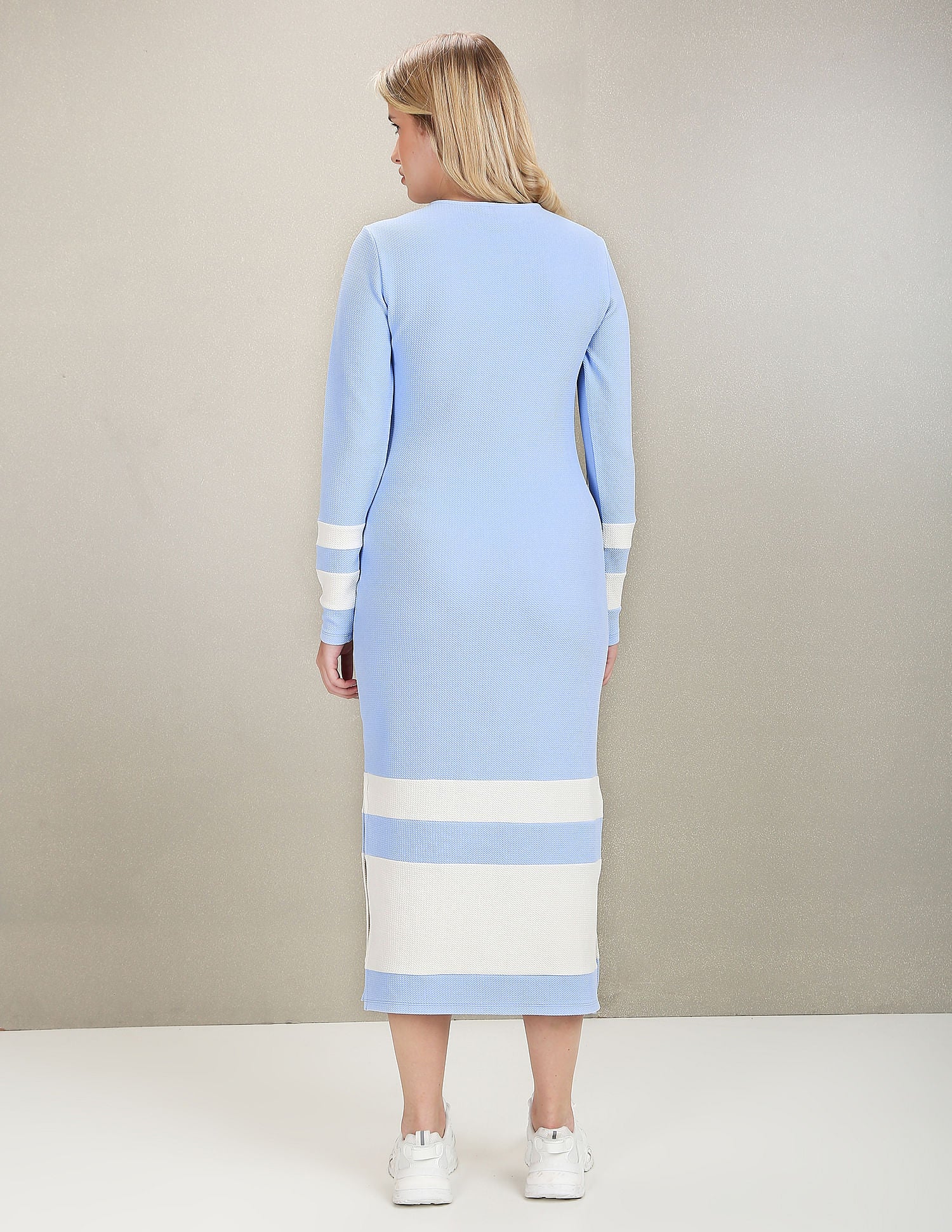 Round Neck Polyester Bodycon Dress Light Blue - U.S. Polo Assn. India | Large