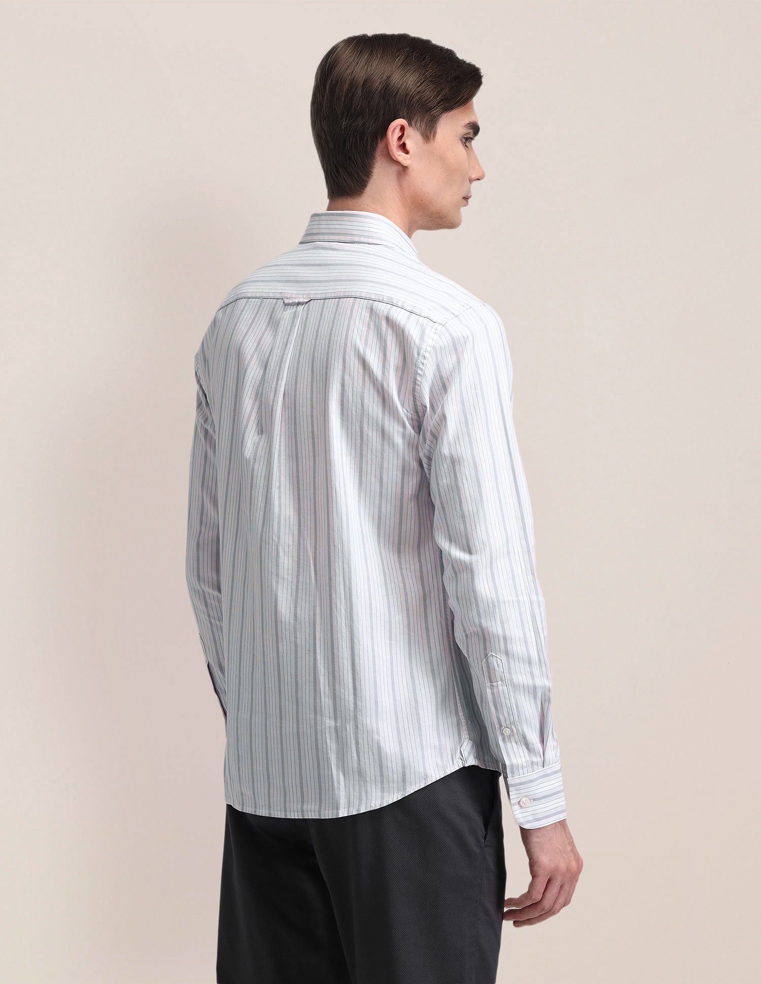 Vertical Striped Tailored Fit Shirt Light Pink and Grey - U.S. Polo Assn. India | Large