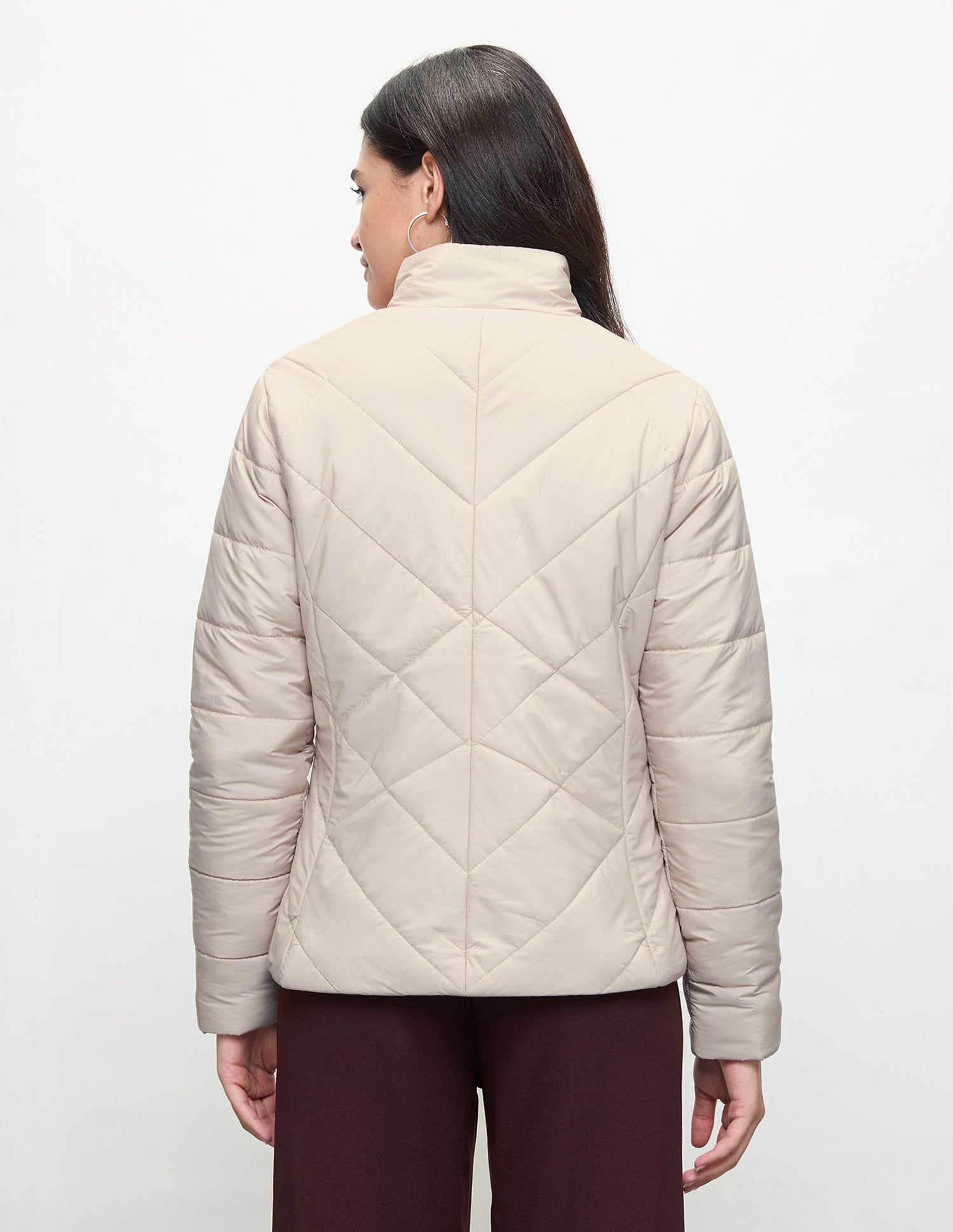 Solid Regular Fit Quilted Jacket Beige - U.S. Polo Assn. India | Large