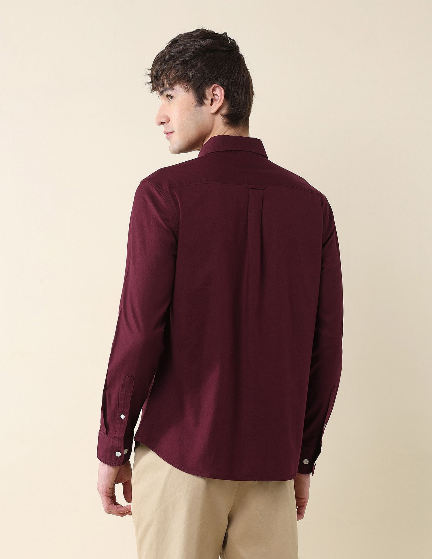 Solid Oxford Stretch Button Down Shirt Maroon - U.S. Polo Assn. India | Large