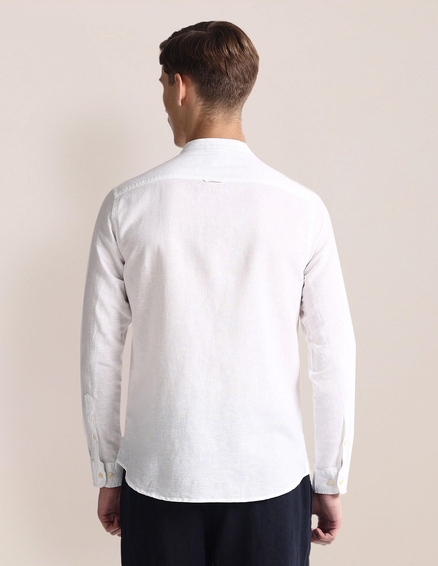 Mandarin Collar Linen Blend Shirt White - U.S. Polo Assn. India | Large