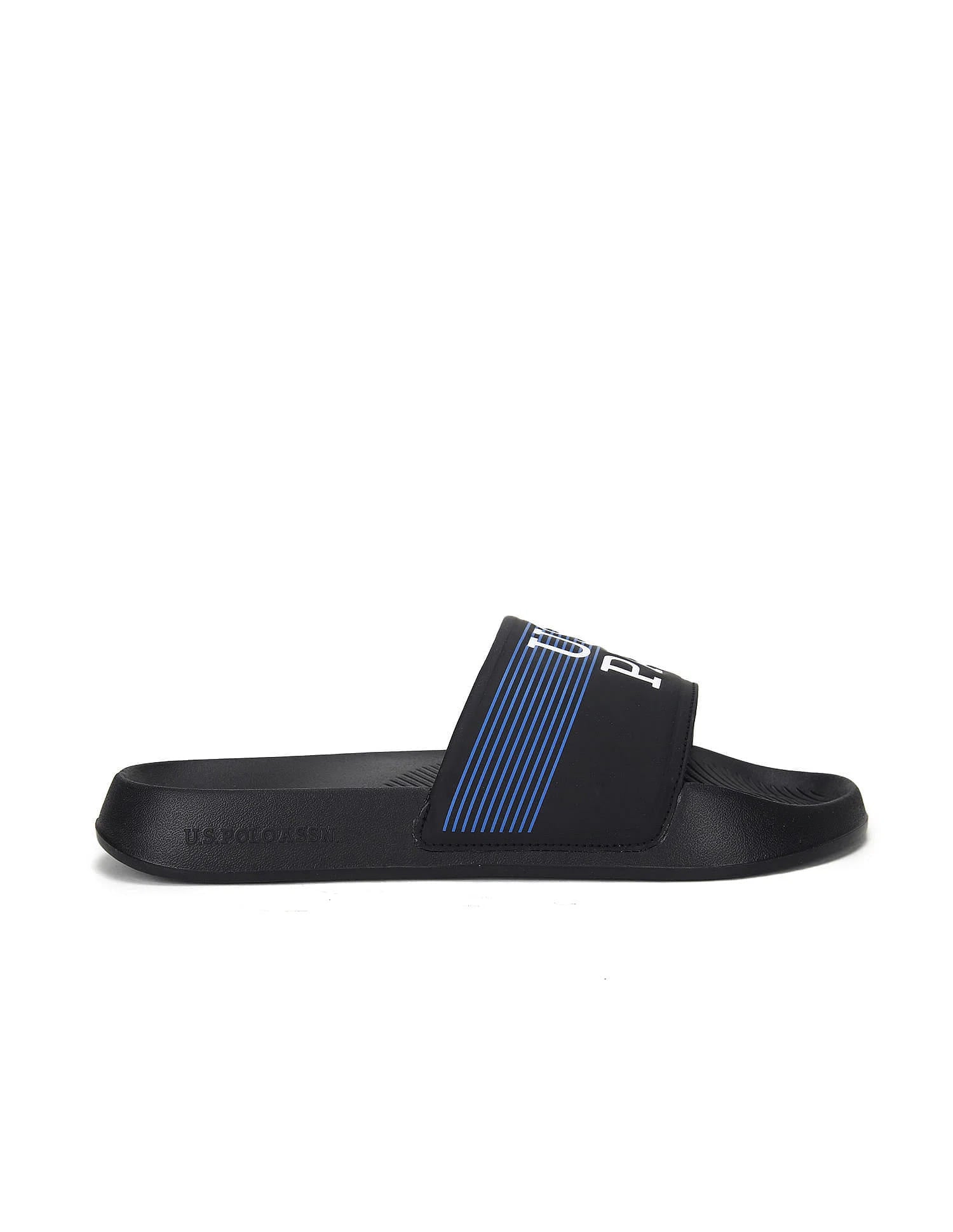 Men Brand Print Beesley 5.0 Blk Slides Black - U.S. Polo Assn. India | Large