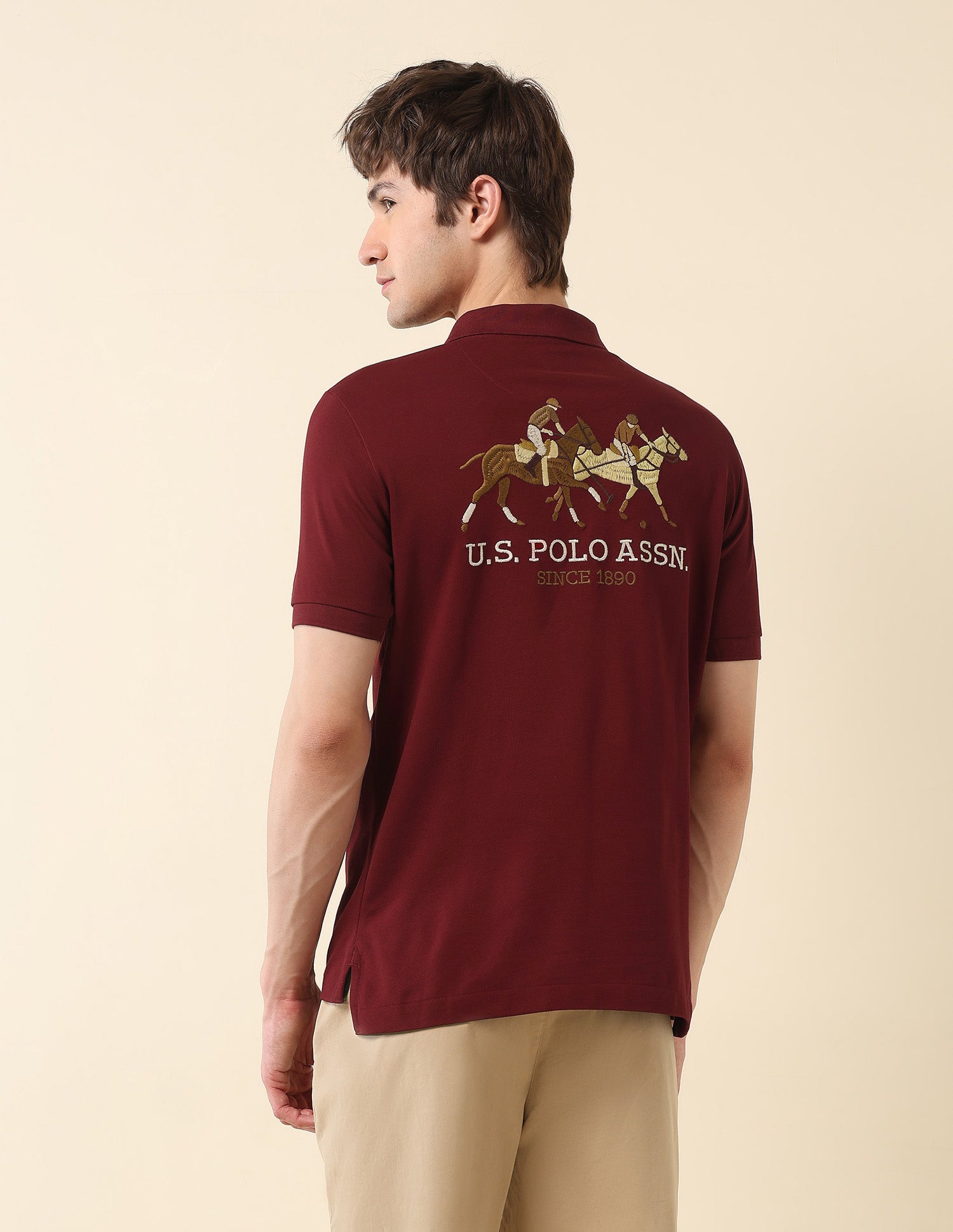 Brand Embroidered Modern Monochrome Polo Shirt Maroon - U.S. Polo Assn. India | Large