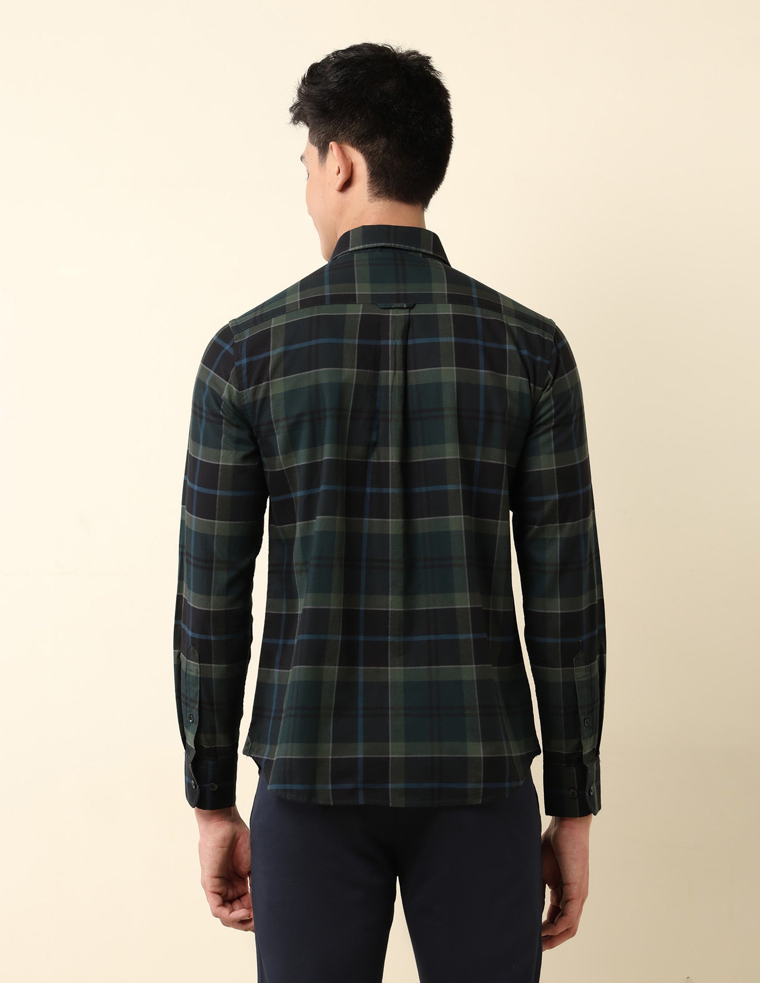 Pure Cotton Tailored Fit Dobby Shirt Dark Green - U.S. Polo Assn. India | Large