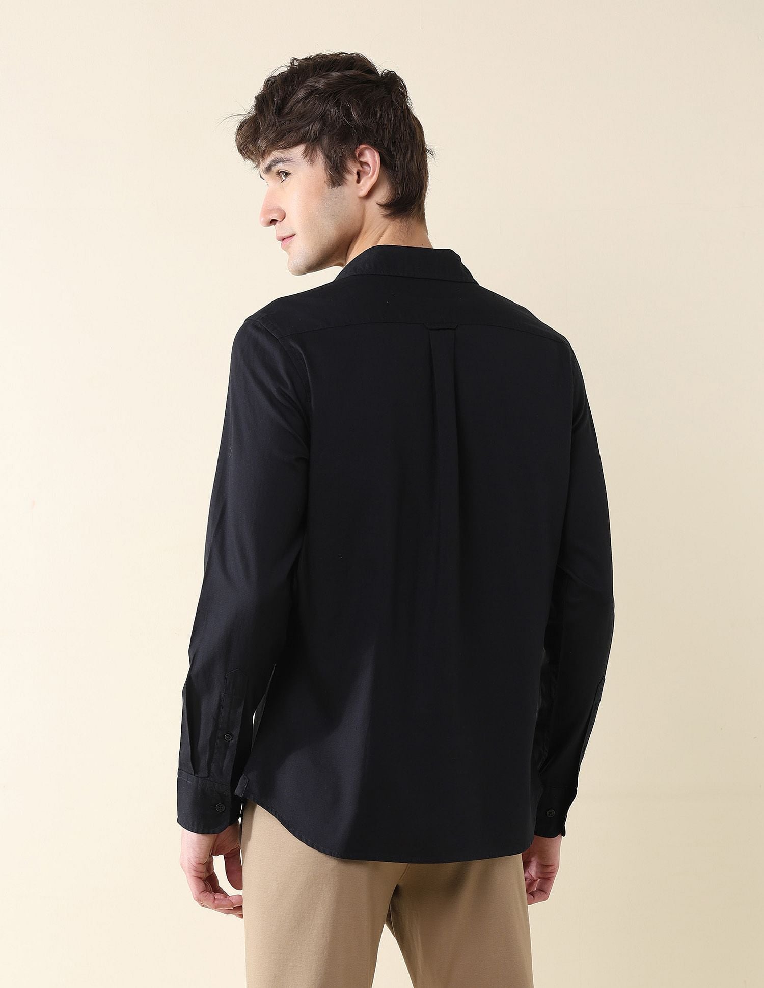 Solid Birds Eye Dobby Shirt Black - U.S. Polo Assn. India | Large