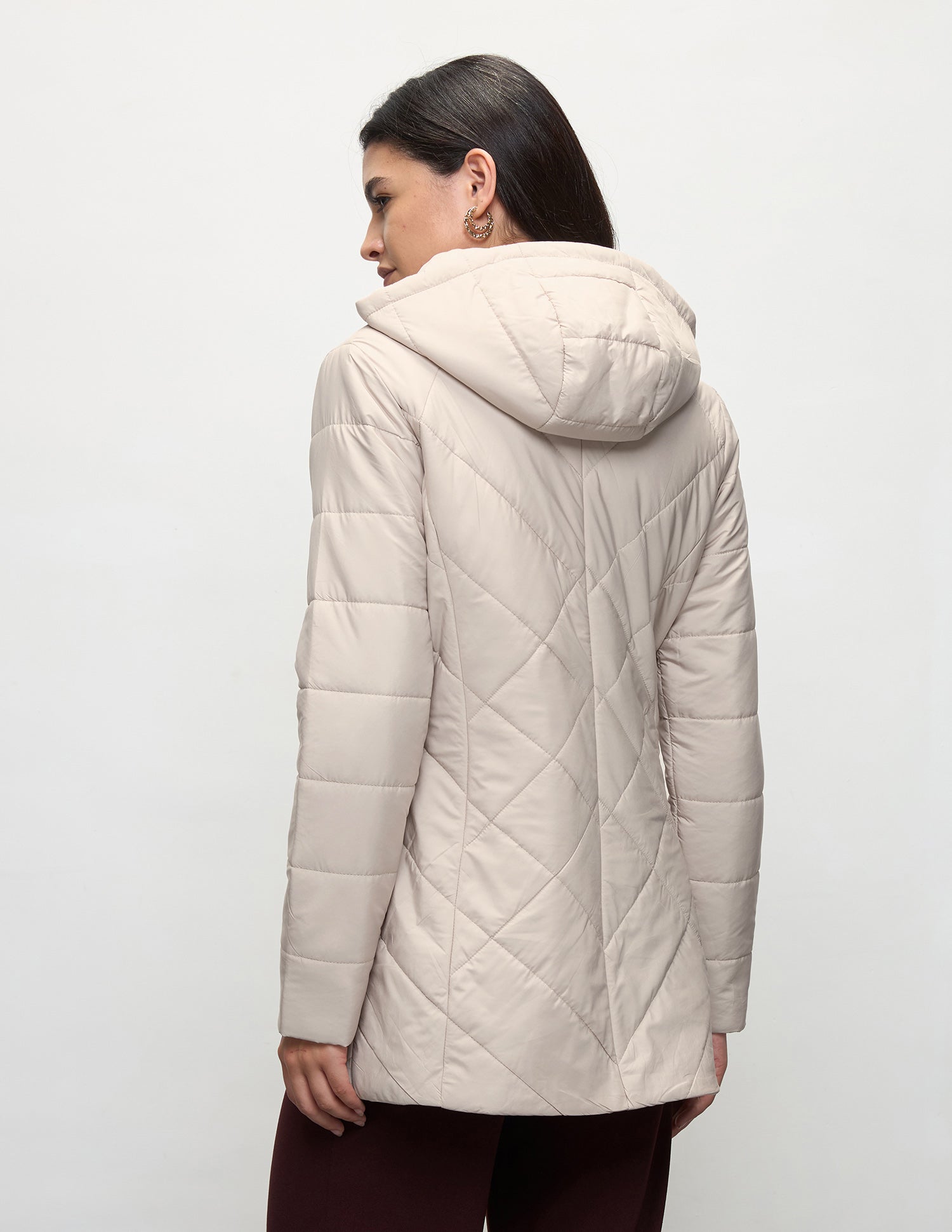 Longline Detachable Hood Quilted Jacket Ecru - U.S. Polo Assn. India | Large