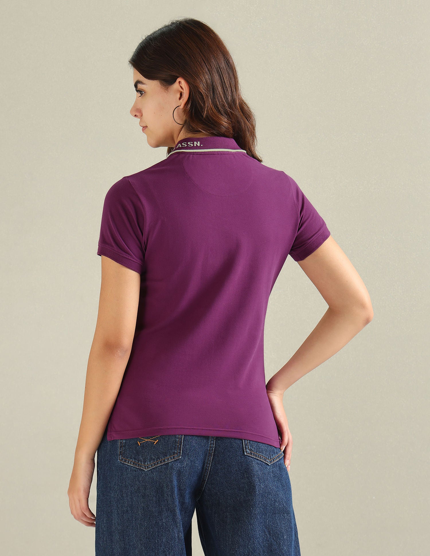Logo Collar Pique Polo Shirt Purple - U.S. Polo Assn. India | Large