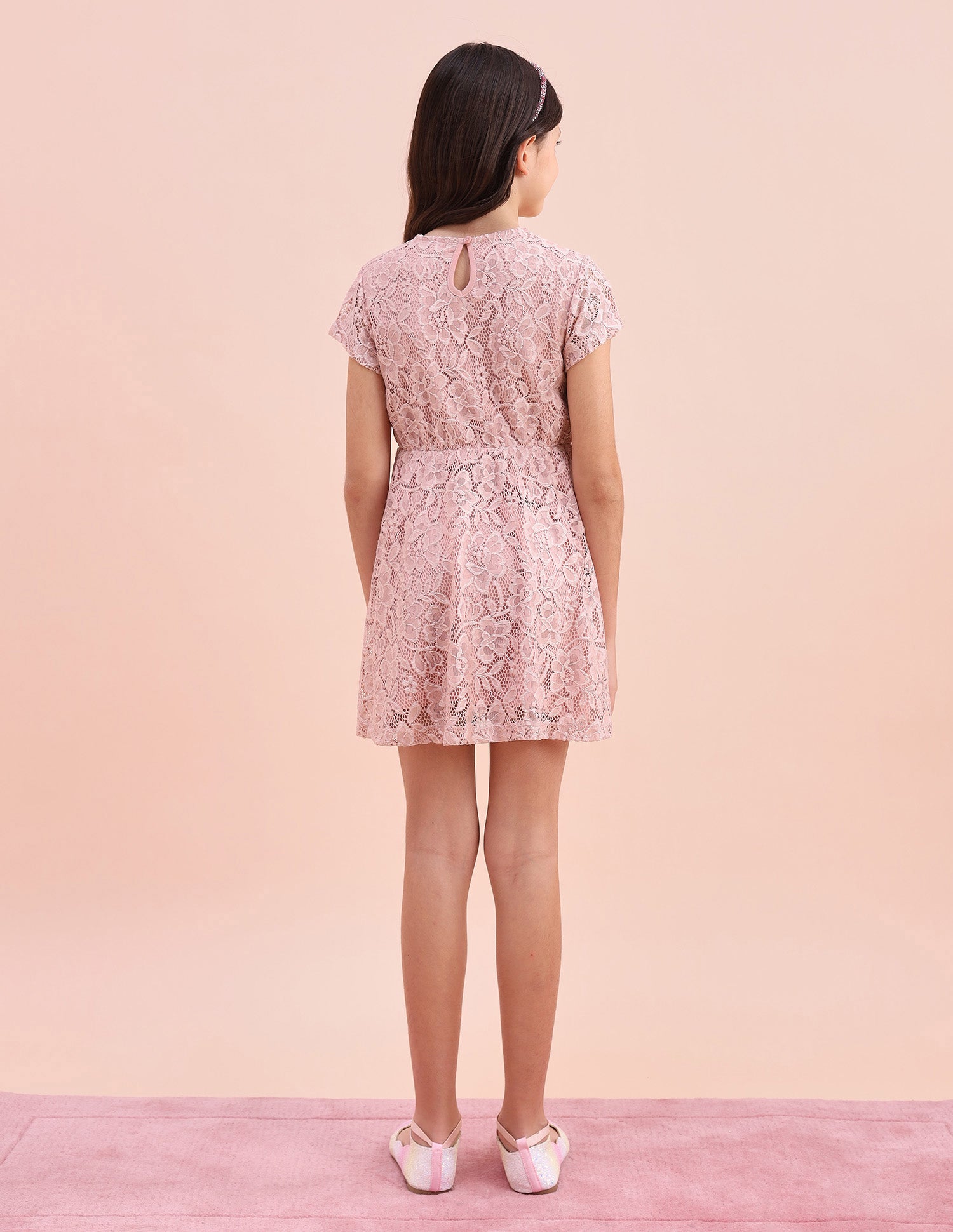 Girls Floral A-Line Lace Dress Light Pink - U.S. POLO ASSN. | Large