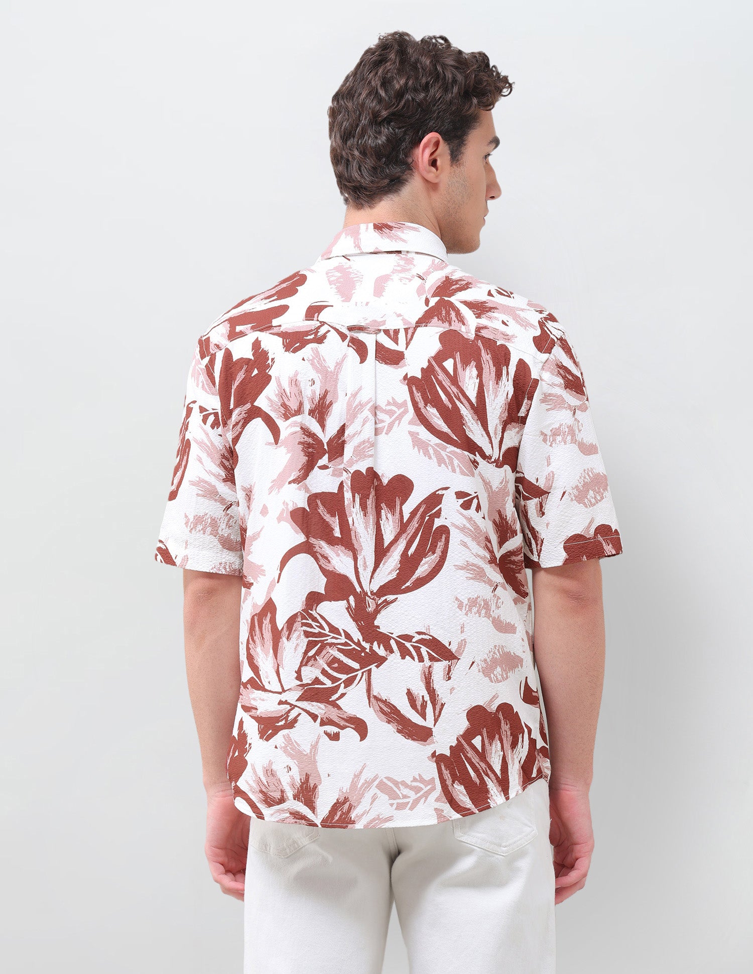 Floral Printed Crinkle Weave Shirt Rust - U.S. Polo Assn. India | Large