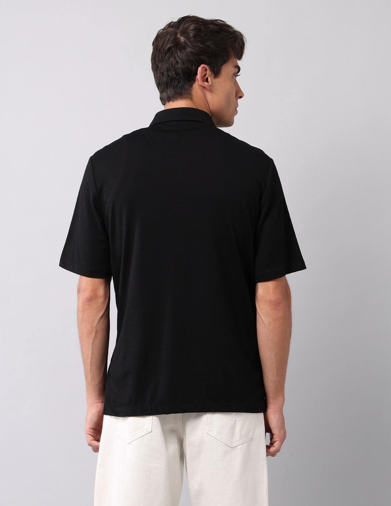 Relaxed Fit Knitted Pure Cotton Shirt Black - U.S. Polo Assn. India | Large
