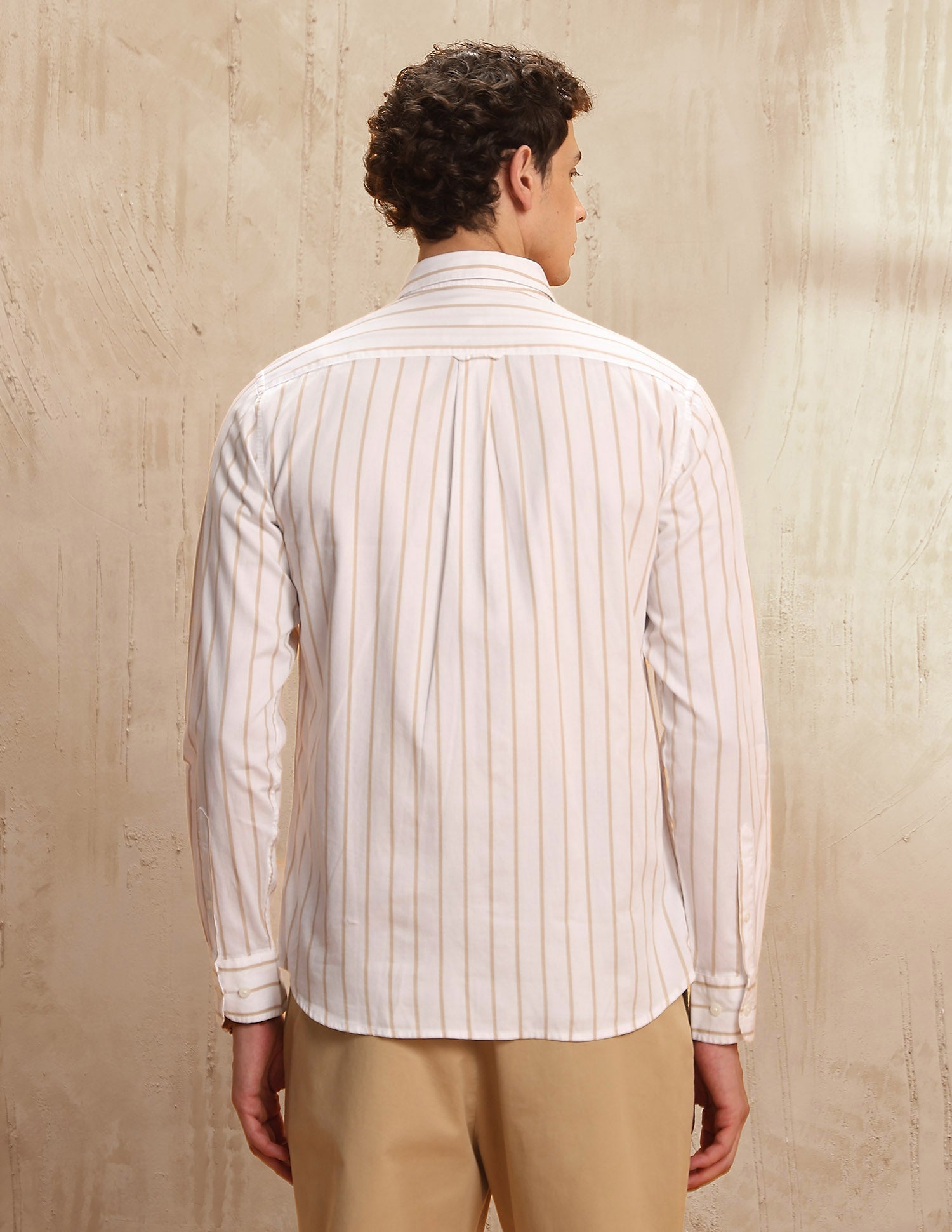 Tailored Fit Vertical Striped Shirt Beige - U.S. POLO ASSN. | Large