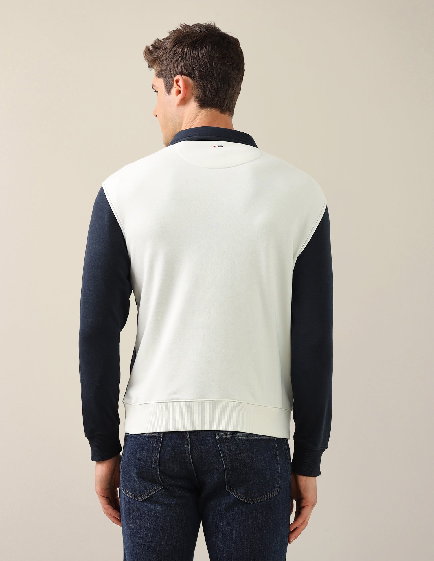 Colour Blocked Regular Fit Sweatshirt Ivory - U.S. Polo Assn. India | Large