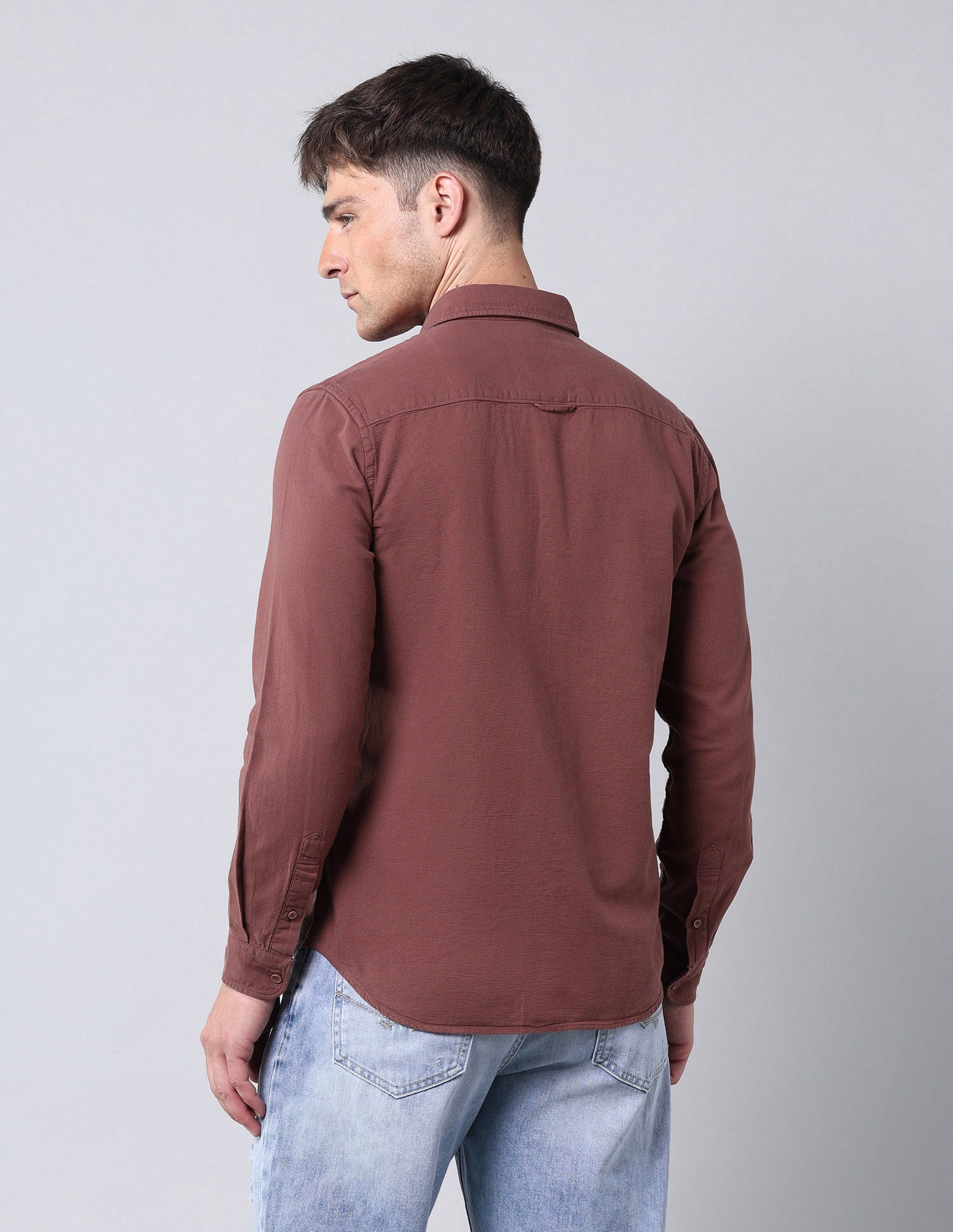 Solid Pure Cotton Dobby Shirt Rust - U.S. Polo Assn. India | Large