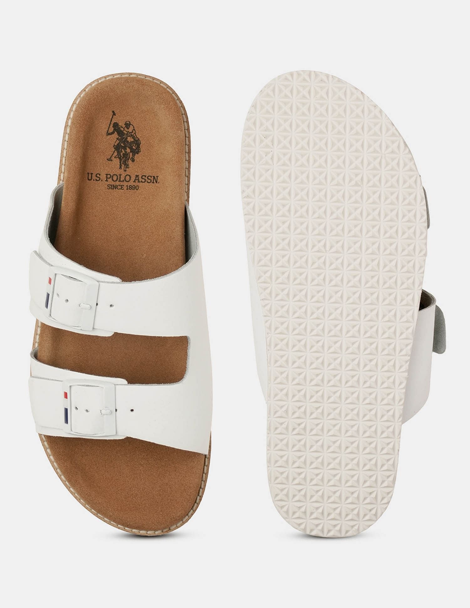 Men Mendy Buckle Strap Slippers Off White - U.S. Polo Assn. India | Large