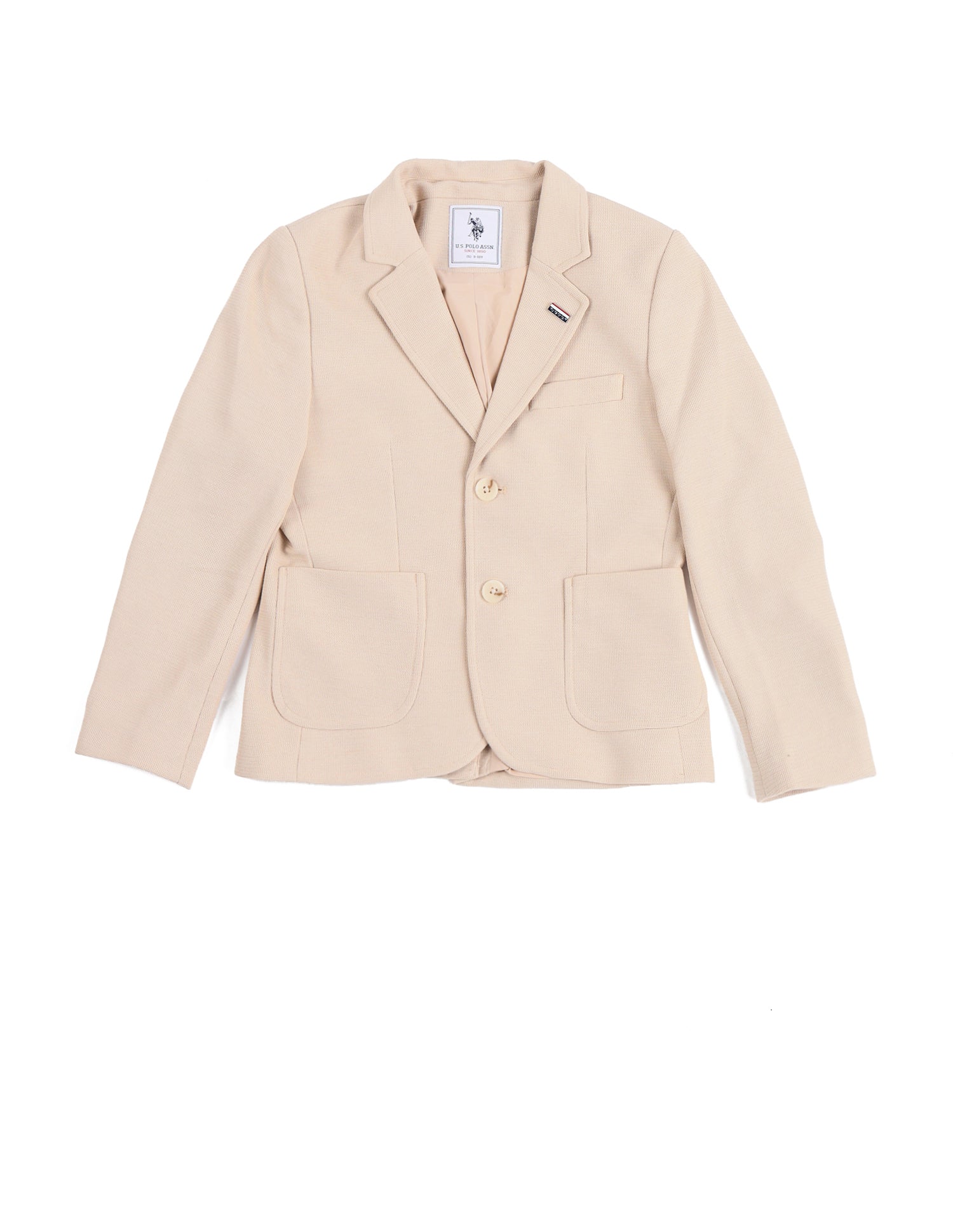 Boys Textured Pattern Blazer Beige - U.S. POLO ASSN. | Large