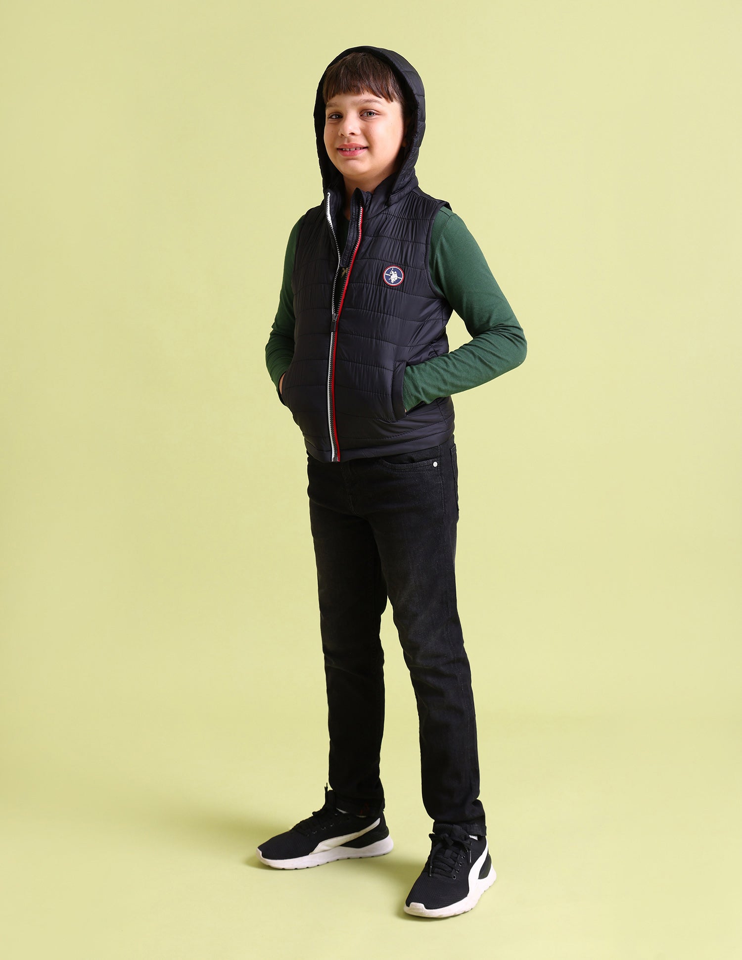 Boys Black Sleeveless Solid Puffer Jacket Black - U.S. POLO ASSN. | Large