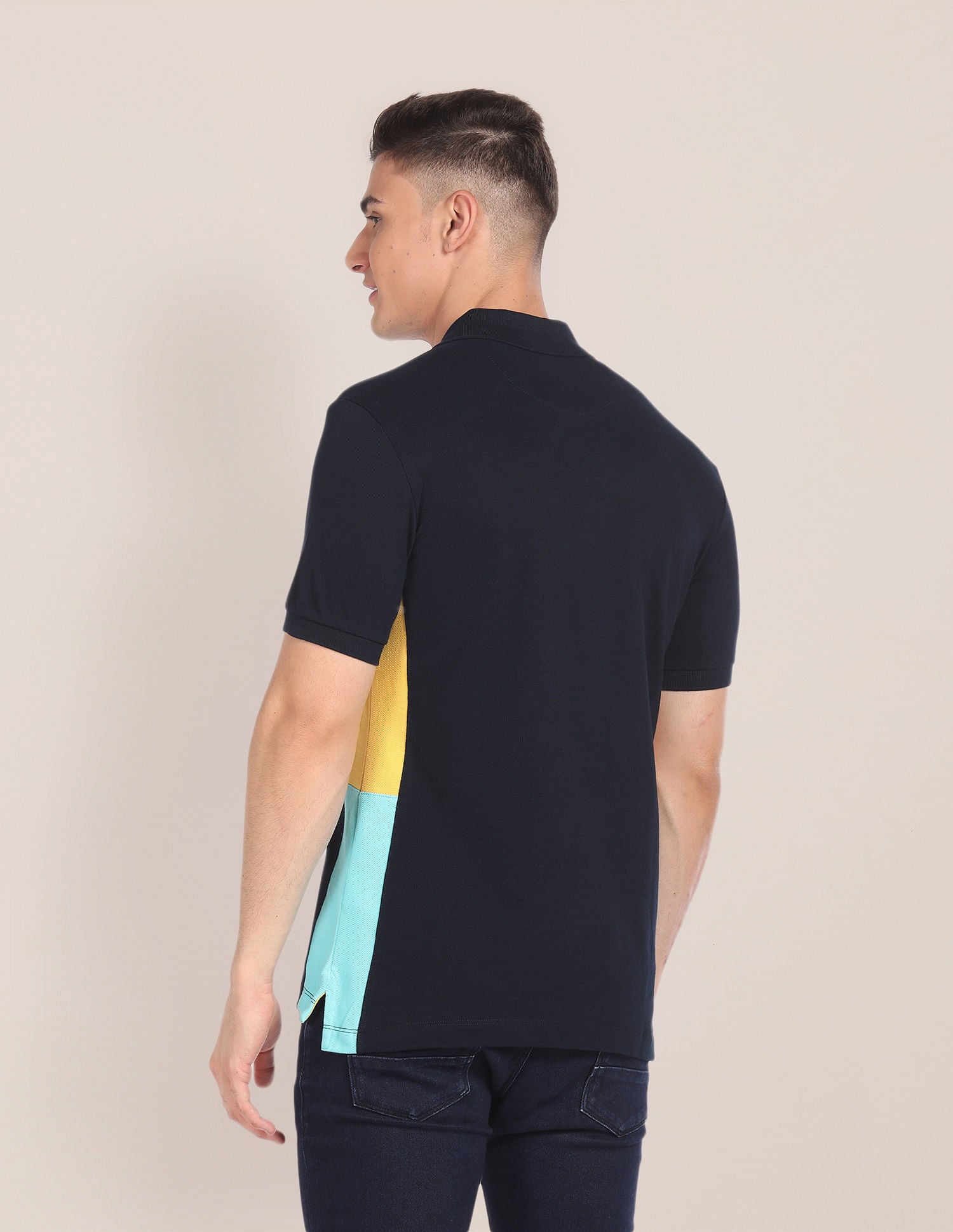Colour Blocked Cotton Polo Shirt Navy - U.S. Polo Assn. India | Large
