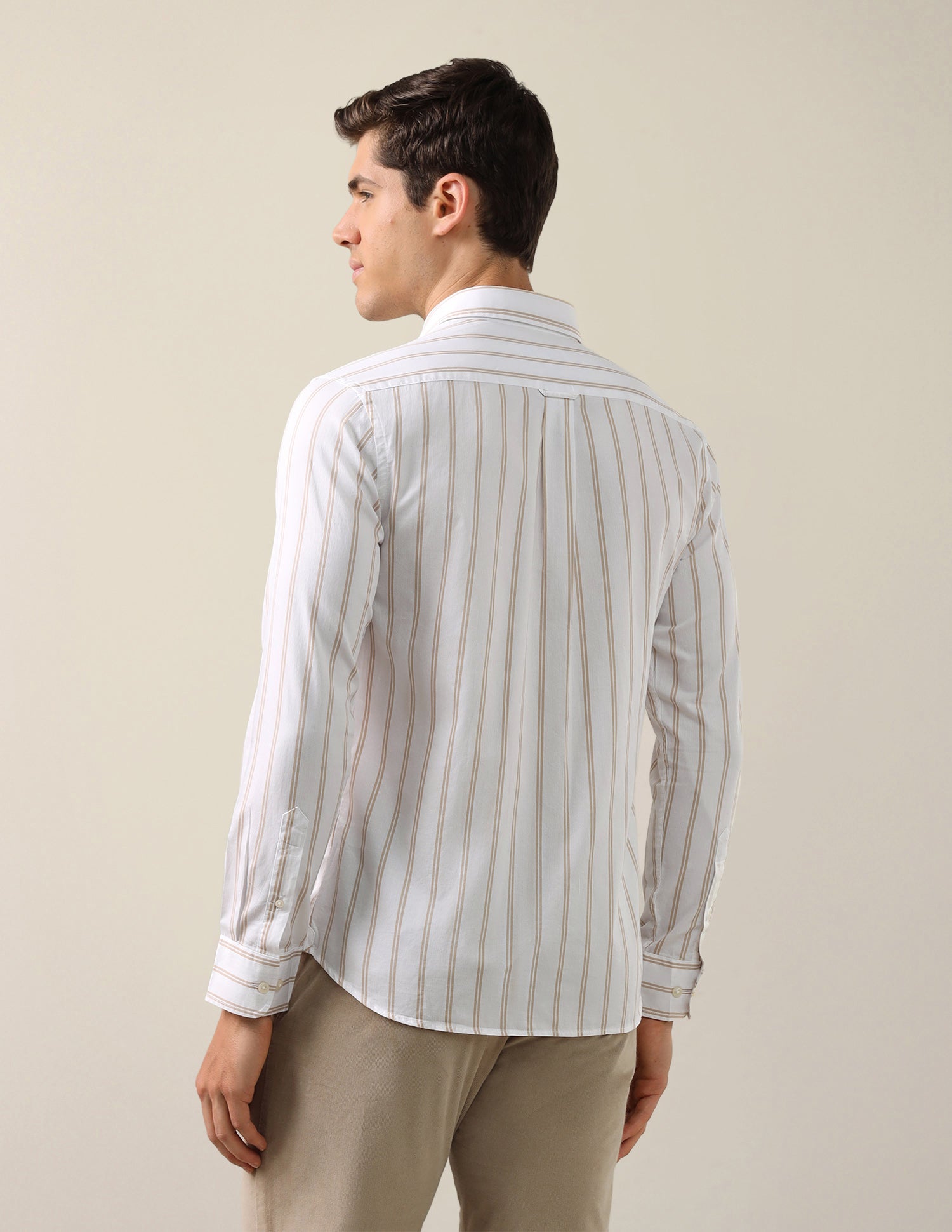 Vertical Striped Tailored Fit Shirt Beige - U.S. Polo Assn. India | Large