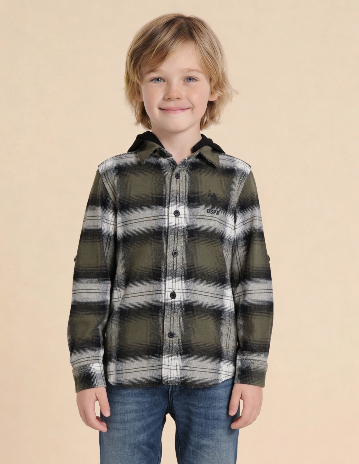 Boys Tartan Checked Regular Fit Shirt Olive - U.S. Polo Assn. India | Large