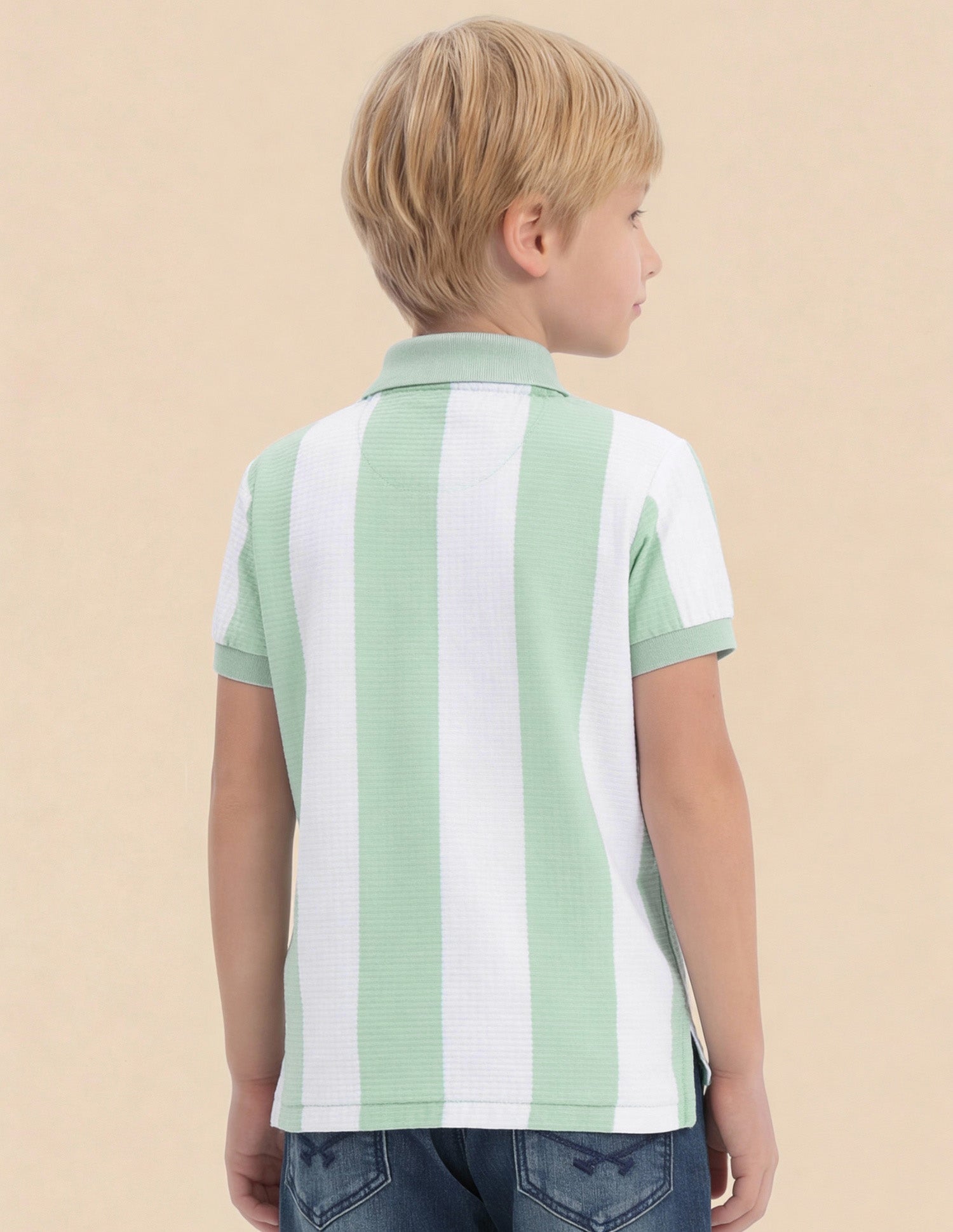 Boys Vertical Striped Regular Fit Polo Shirt Light Green - U.S. Polo Assn. India | Large