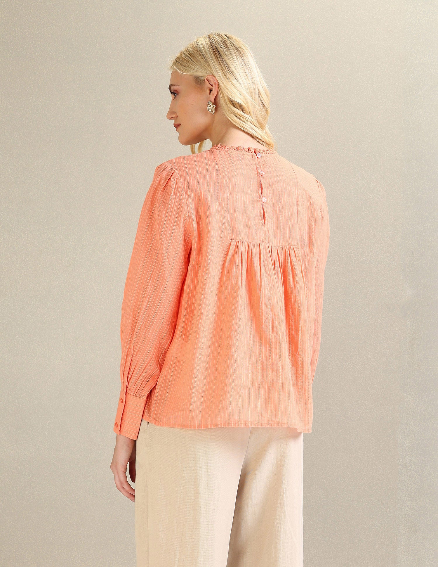 Lace Detail Cotton Top Peach - U.S. Polo Assn. India | Large