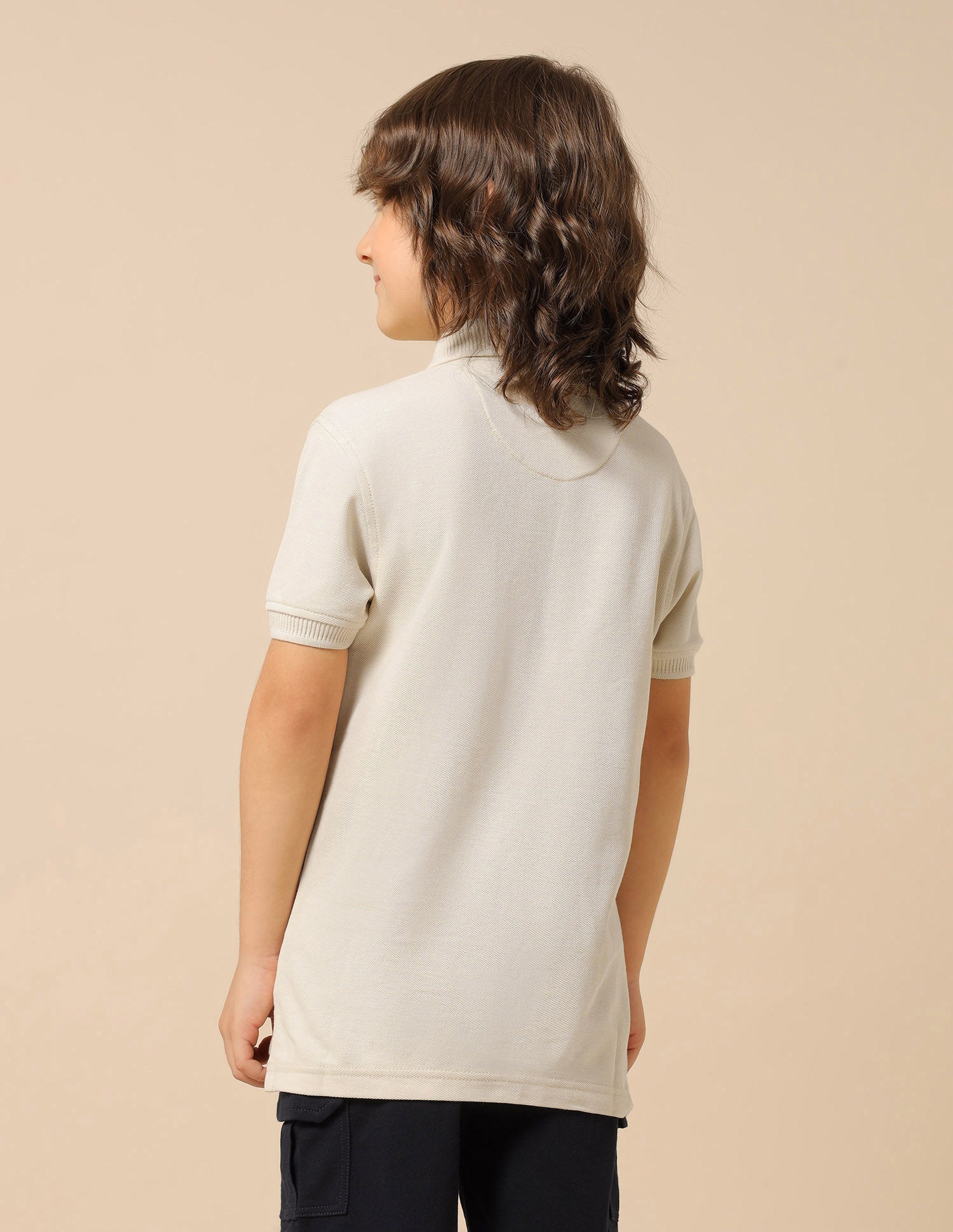 Boys Solid Pure Cotton Polo Shirt Beige - U.S. POLO ASSN. | Large