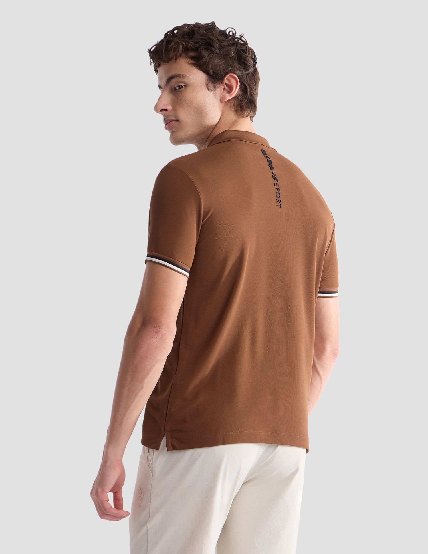 Solid Slim Fit Active Polo Shirt Khaki - U.S. Polo Assn. India | Large