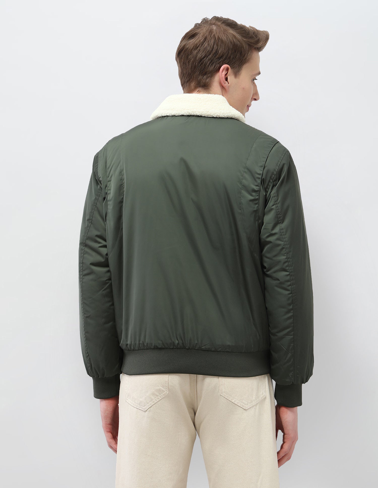 Solid Regular Fit Bomber Jacket Olive - U.S. Polo Assn. India | Large