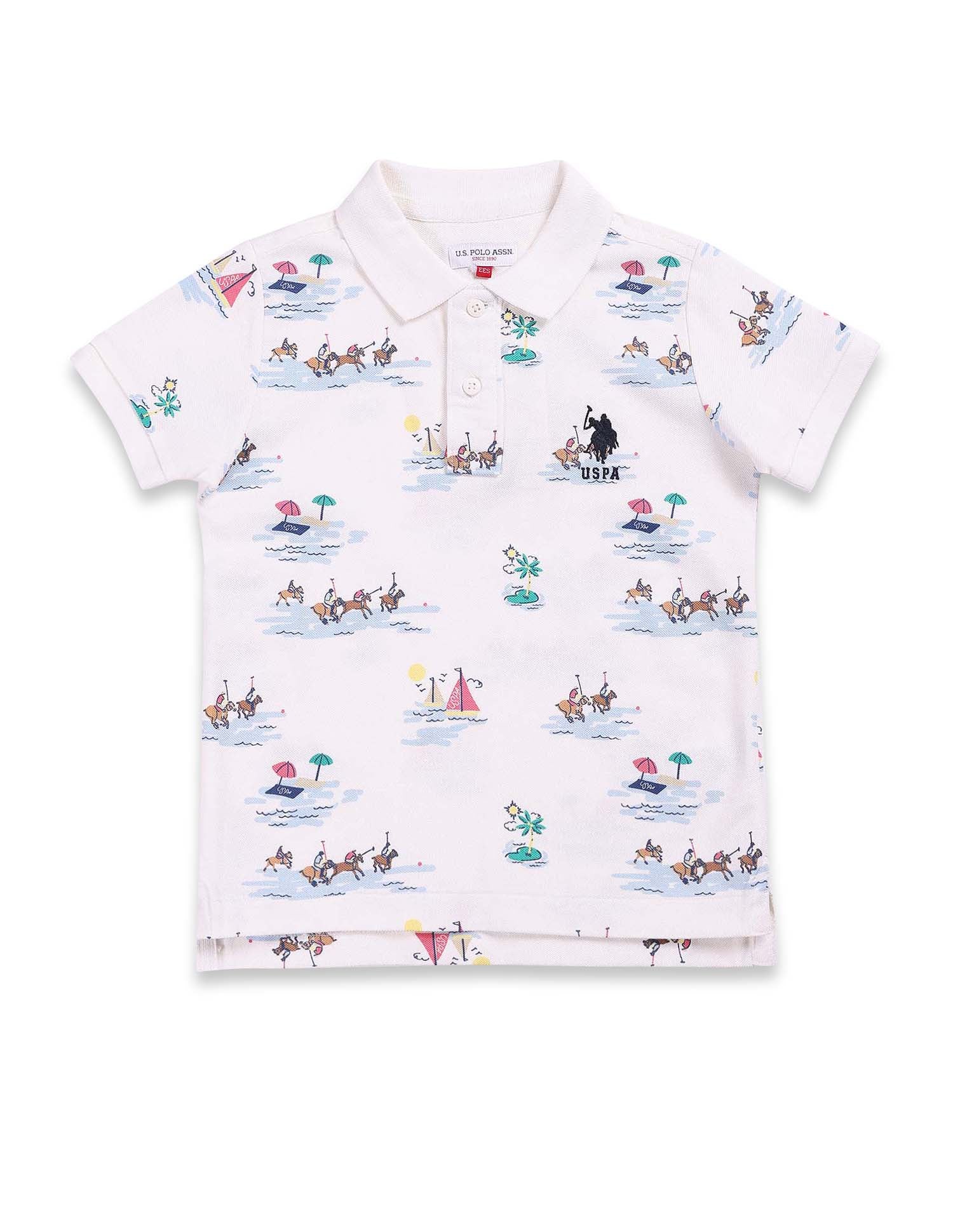 Boys Graphic Print Polo Shirt Off White - U.S. POLO ASSN. | Large