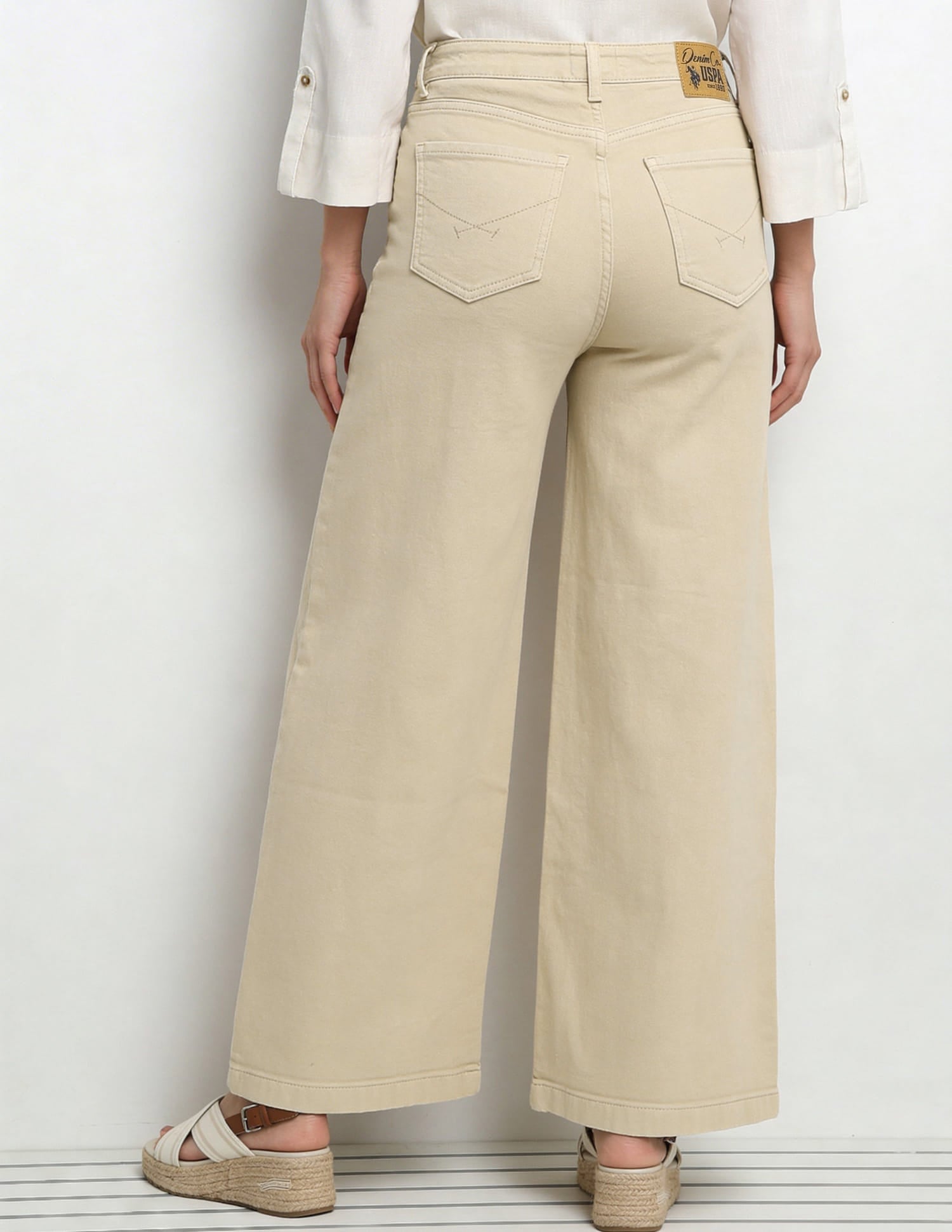 High Rise Ultra Wide Leg Fit Jeans Beige - U.S. Polo Assn. India | Large