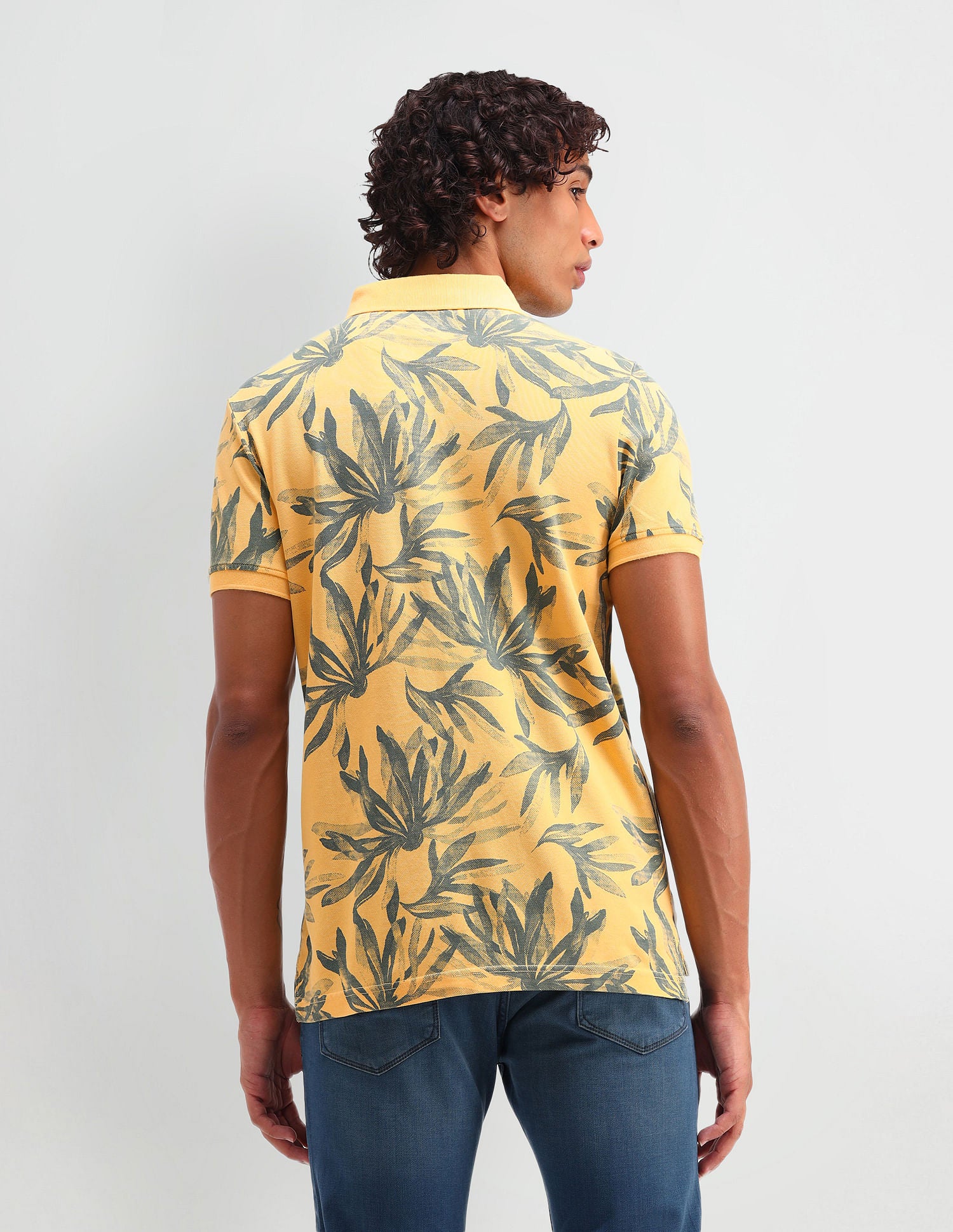 Floral Print Cotton Polo Shirt Yellow - U.S. Polo Assn. India | Large