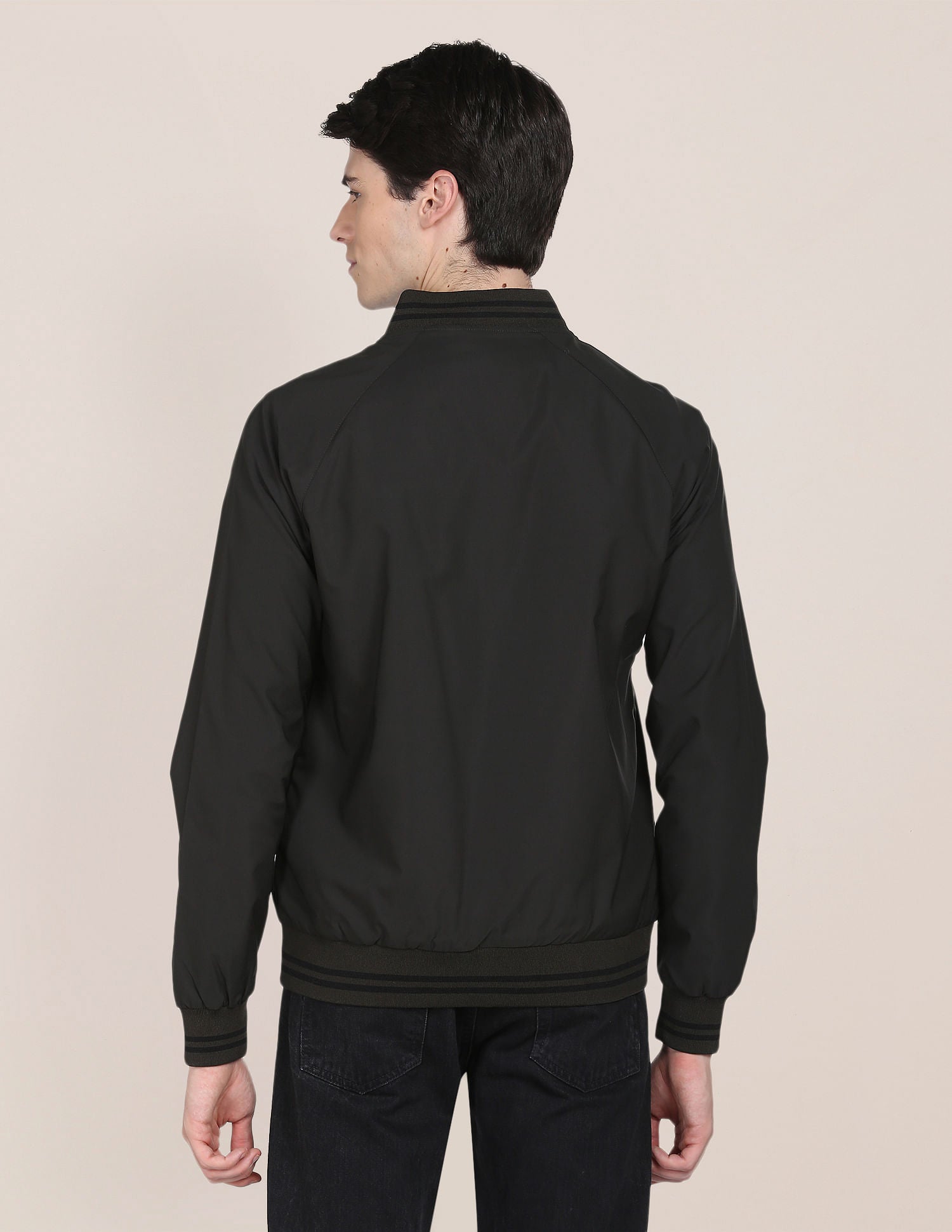 Striped Hem Solid Bomber Jacket Dark Green - U.S. POLO ASSN. | Large