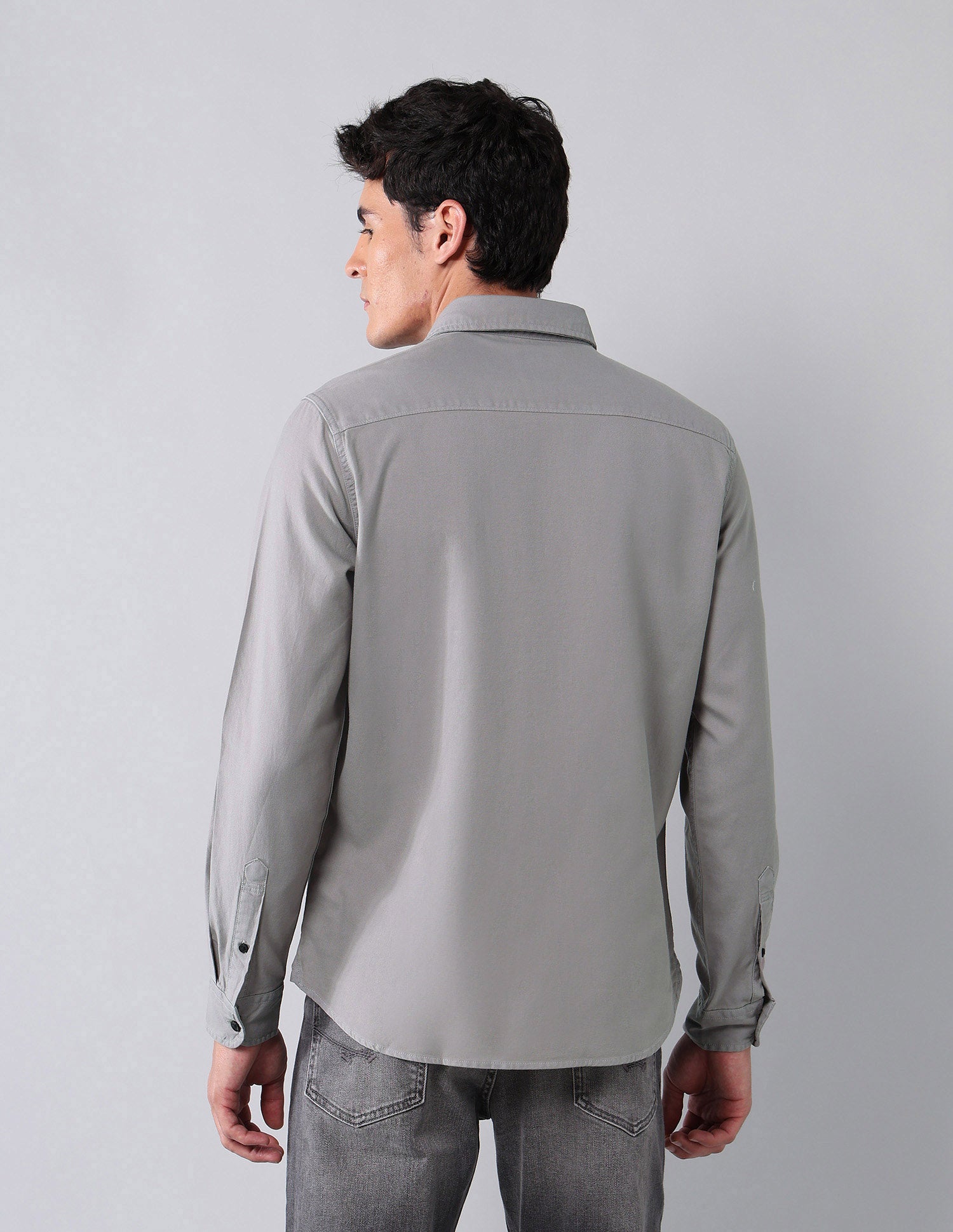 Pure Cotton Regular Fit Twill Shirt Grey - U.S. Polo Assn. India | Large