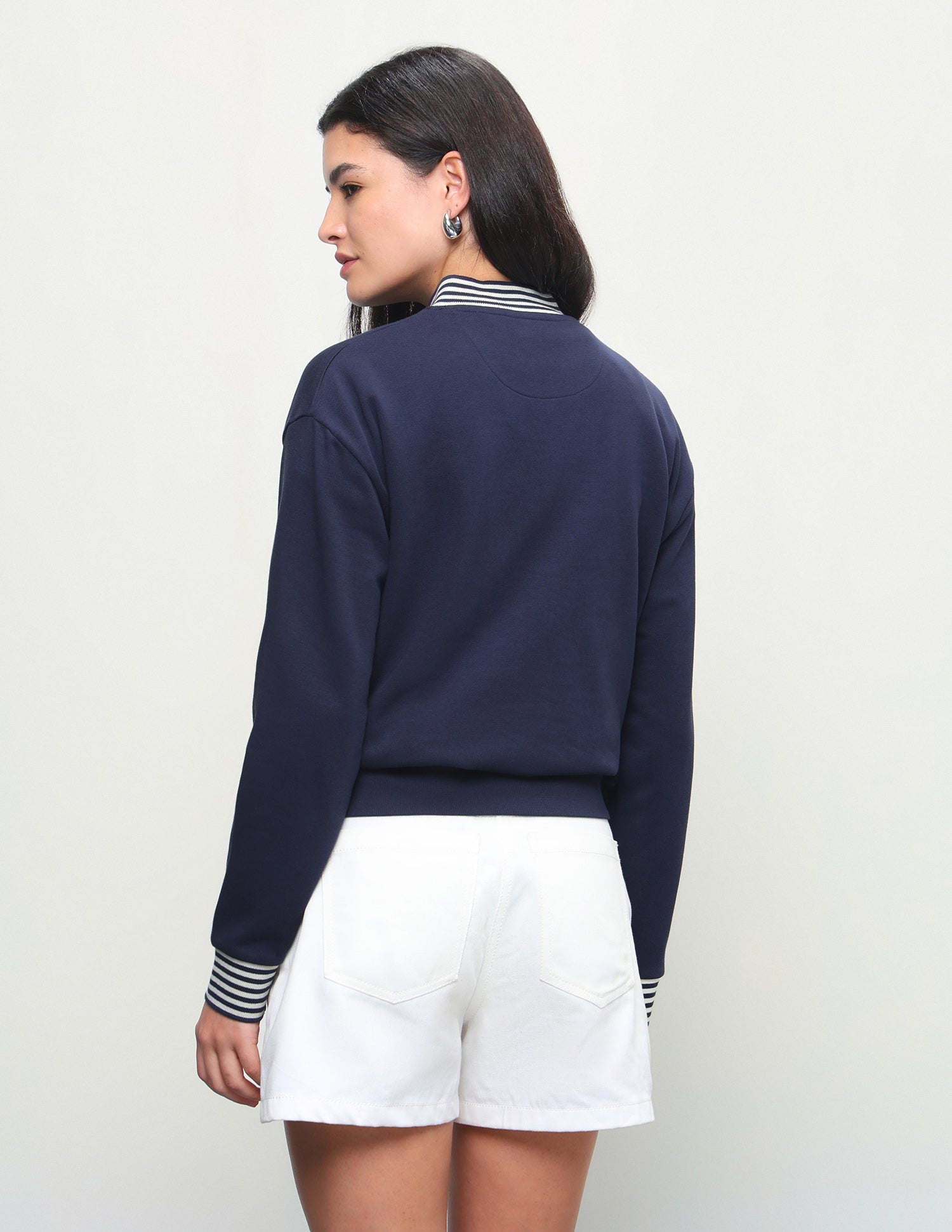 Solid Regular Fit Zipper Sweatshirt Navy - U.S. Polo Assn. India | Large