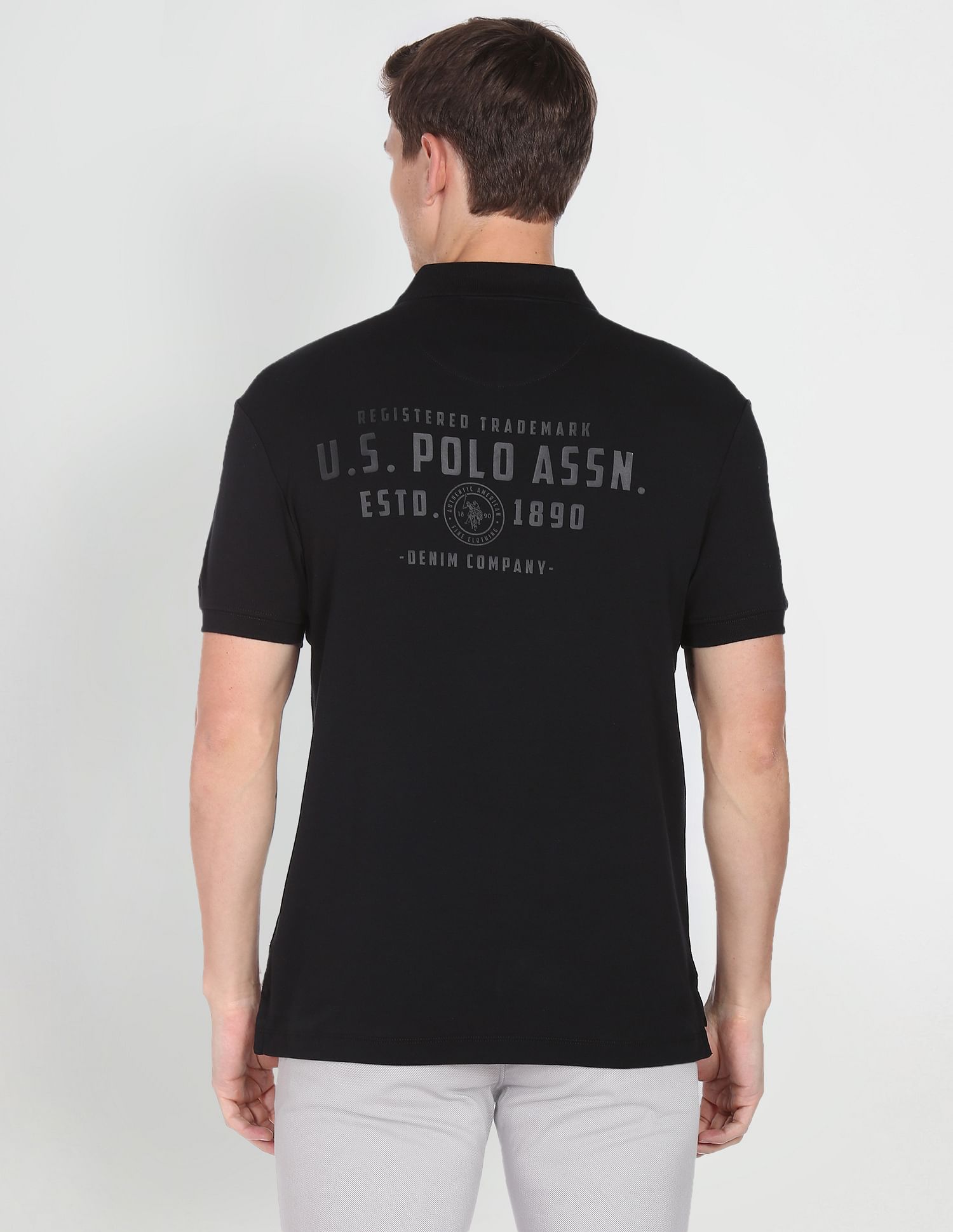 Brand Print Cotton Polo Shirt Black - U.S. POLO ASSN. | Large