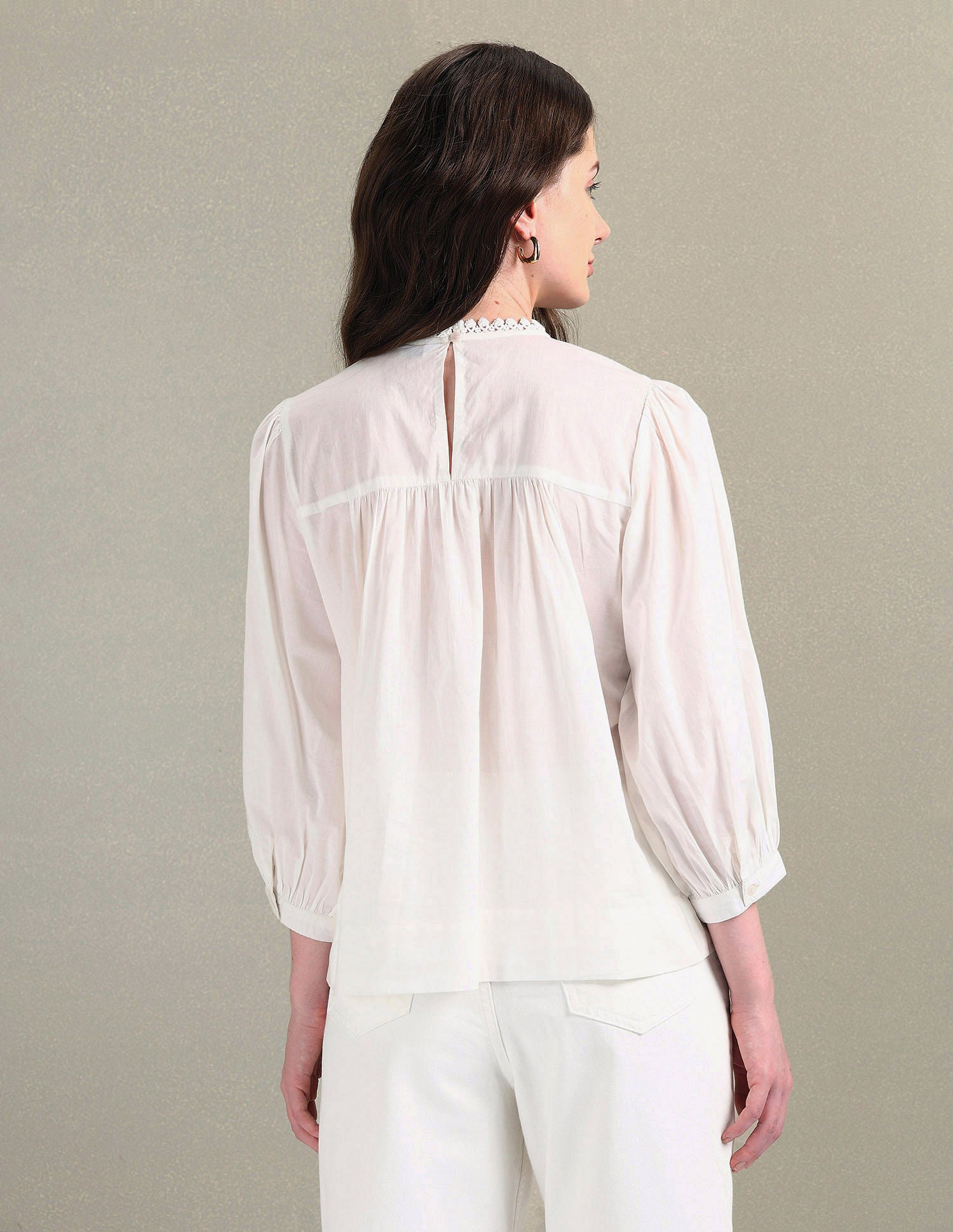 Lace Detail Cotton Top White - U.S. POLO ASSN. | Large