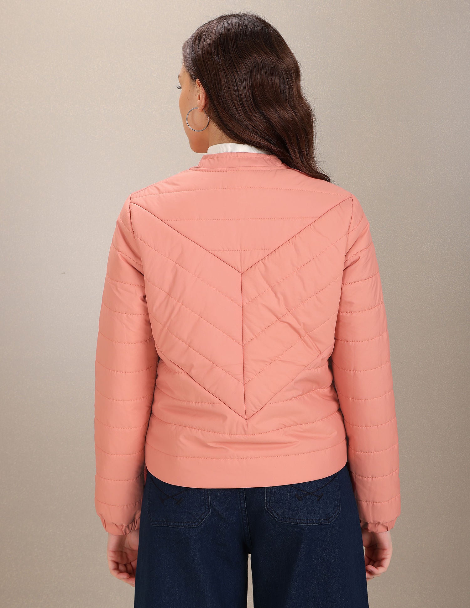 Stand Collar Solid Padded Crop Jacket Light Pink - U.S. POLO ASSN. | Large