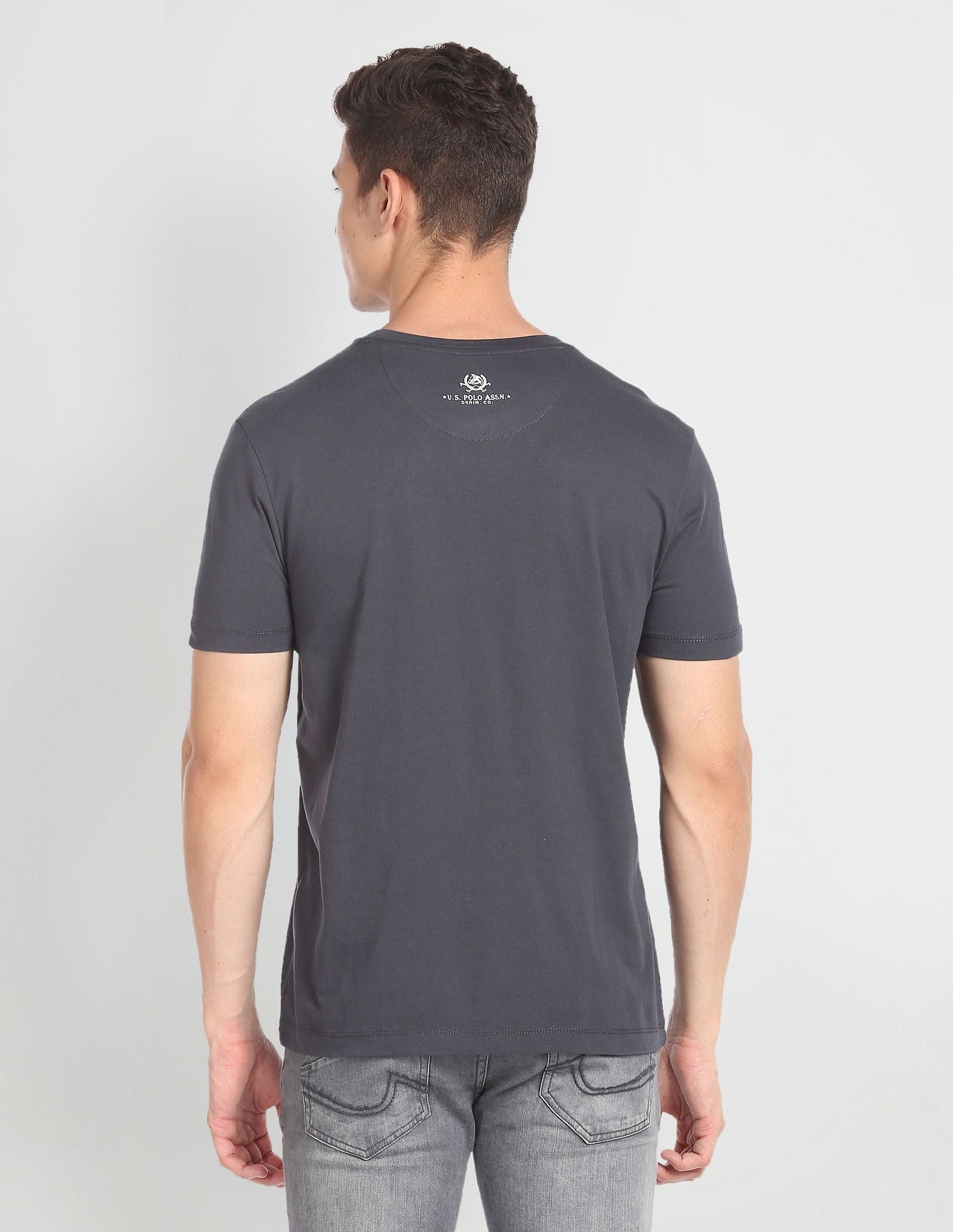 Crew Neck Cotton T-Shirt Grey - U.S. POLO ASSN. | Large