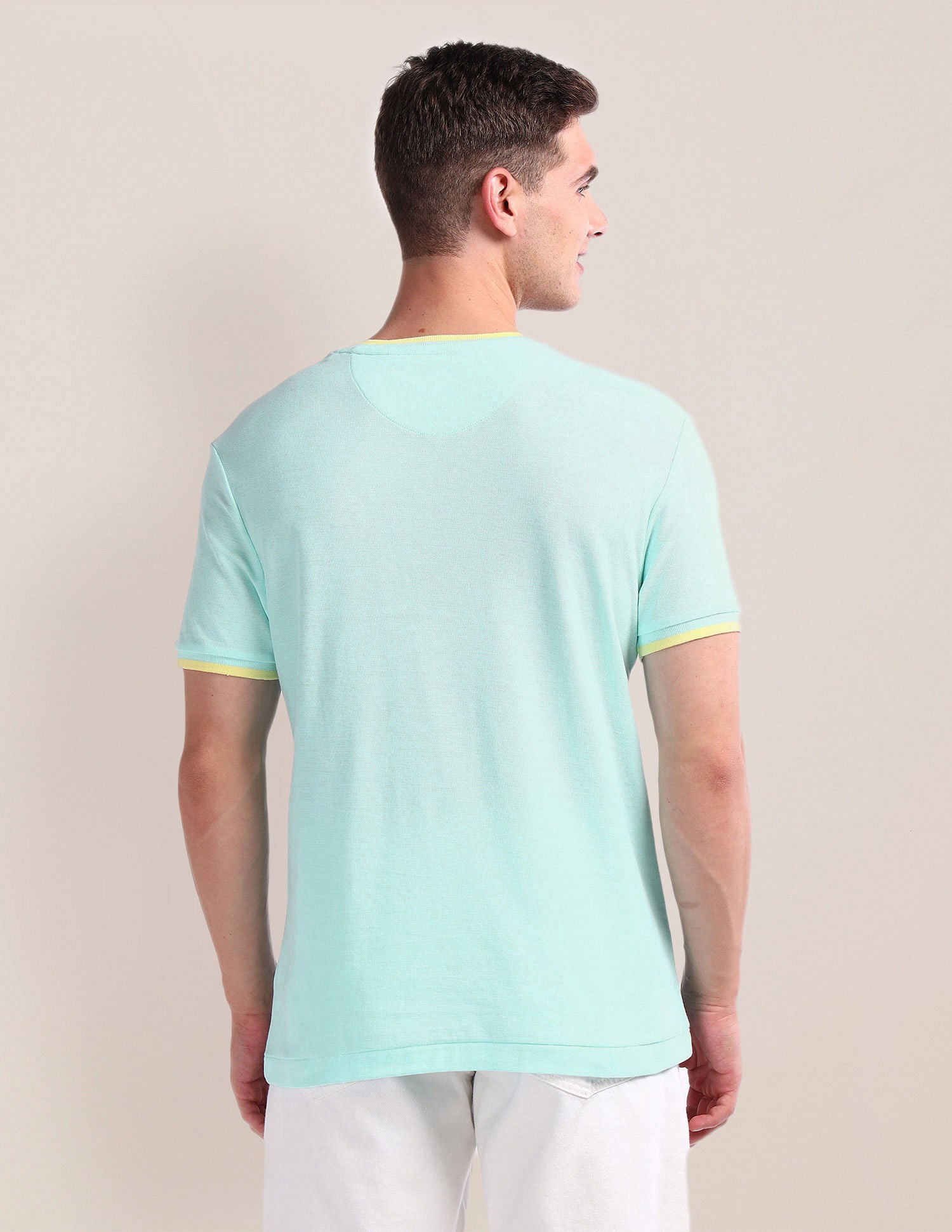 Tipped Slim Fit Cotton T-Shirt Light Blue - U.S. Polo Assn. India | Large