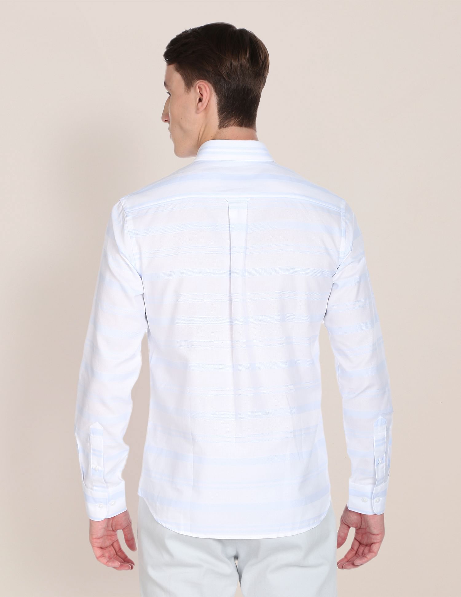 Men White And Blue Horizontal Stripe Casual Shirt White and Light Blue - U.S. POLO ASSN. | Large